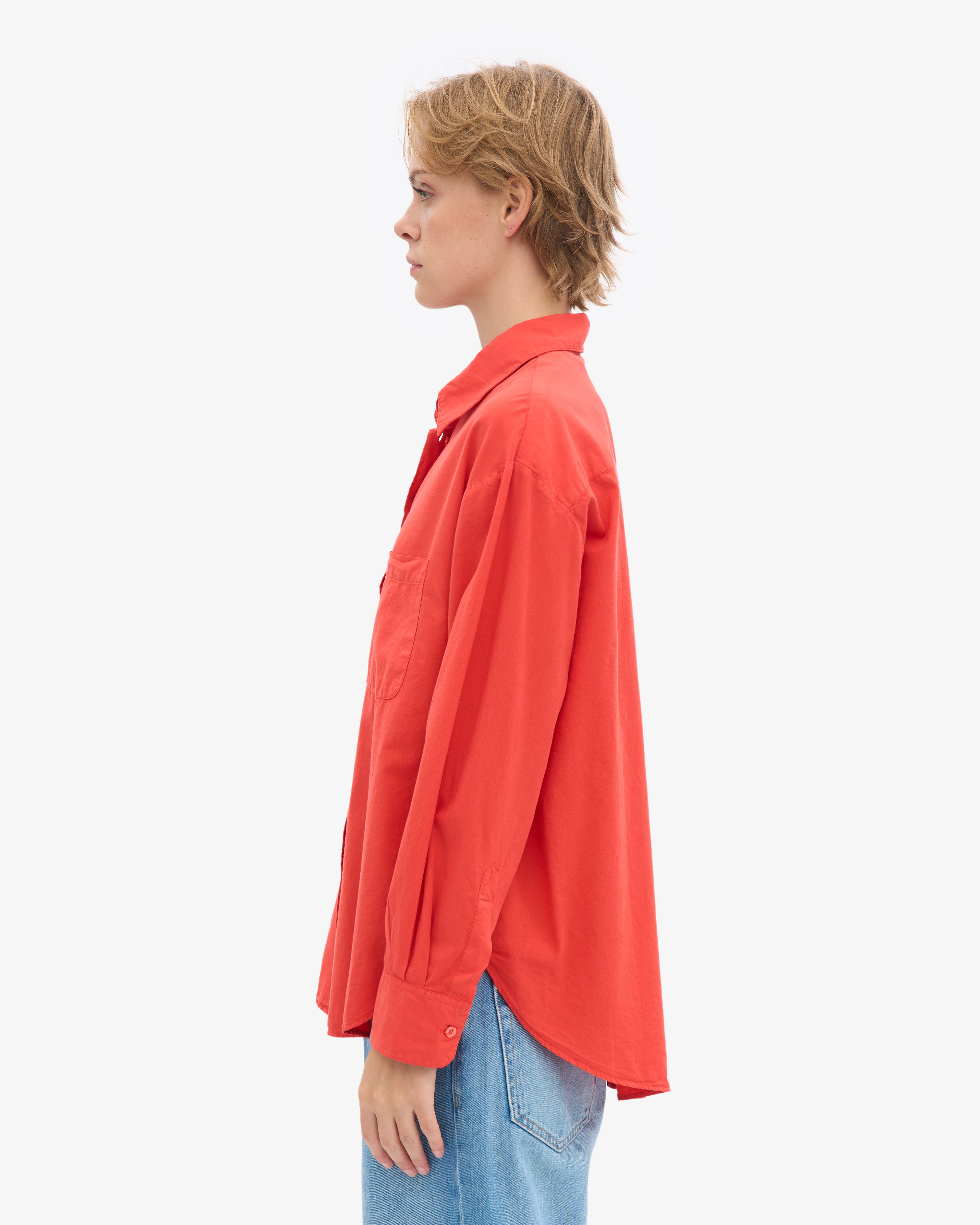 Organic Oversized Shirt - Red Tangerine