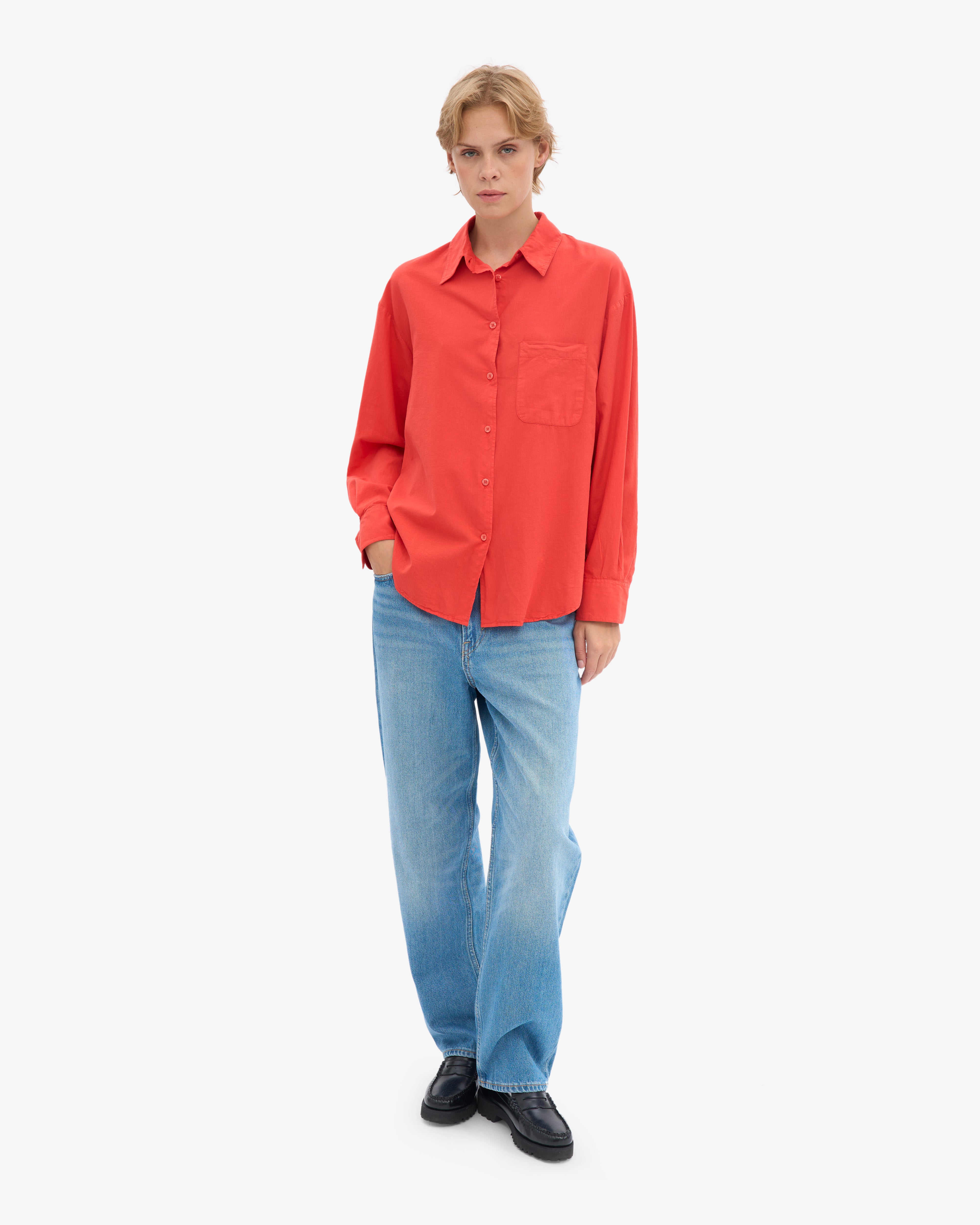 Organic Oversized Shirt - Red Tangerine
