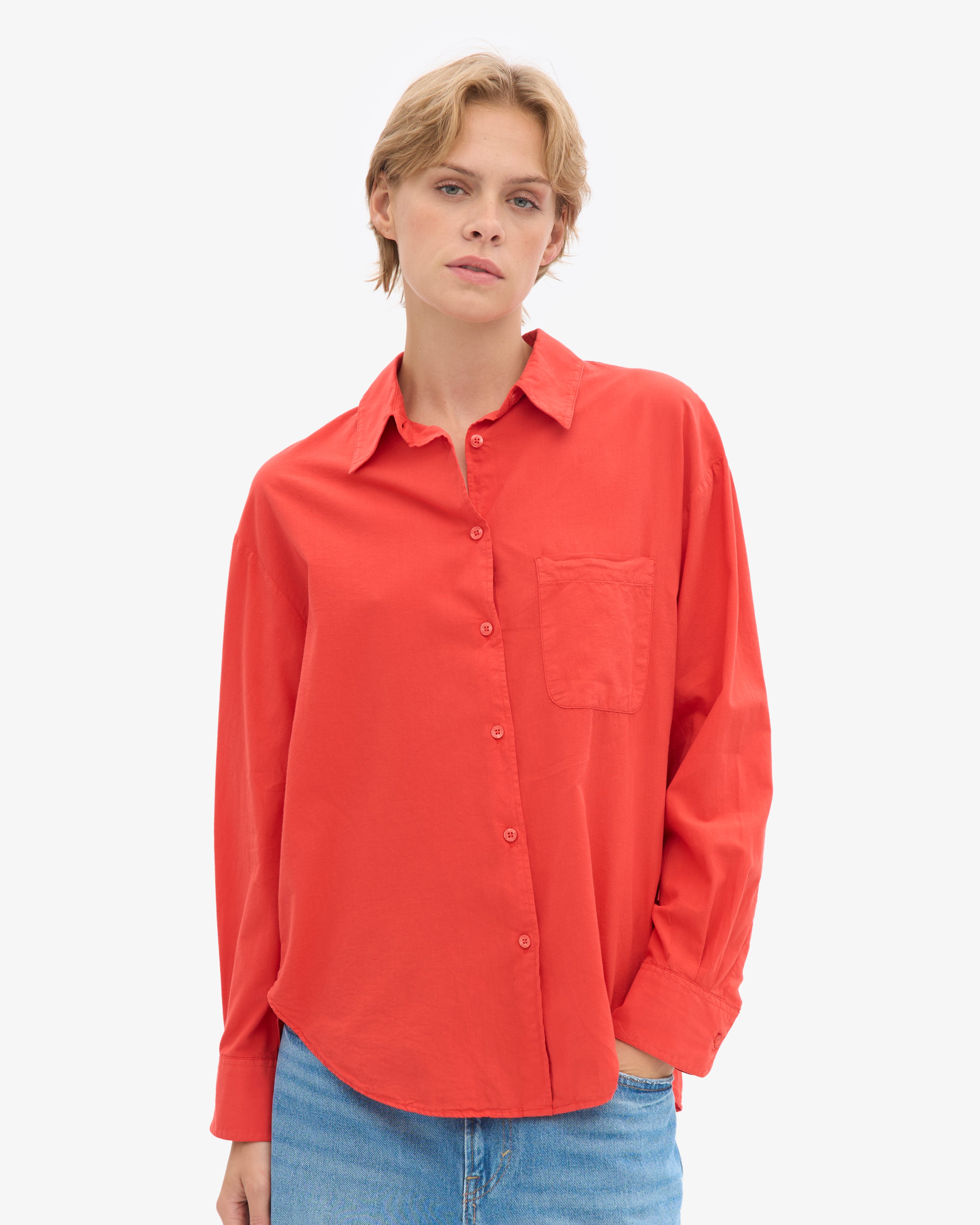 Organic Oversized Shirt - Red Tangerine
