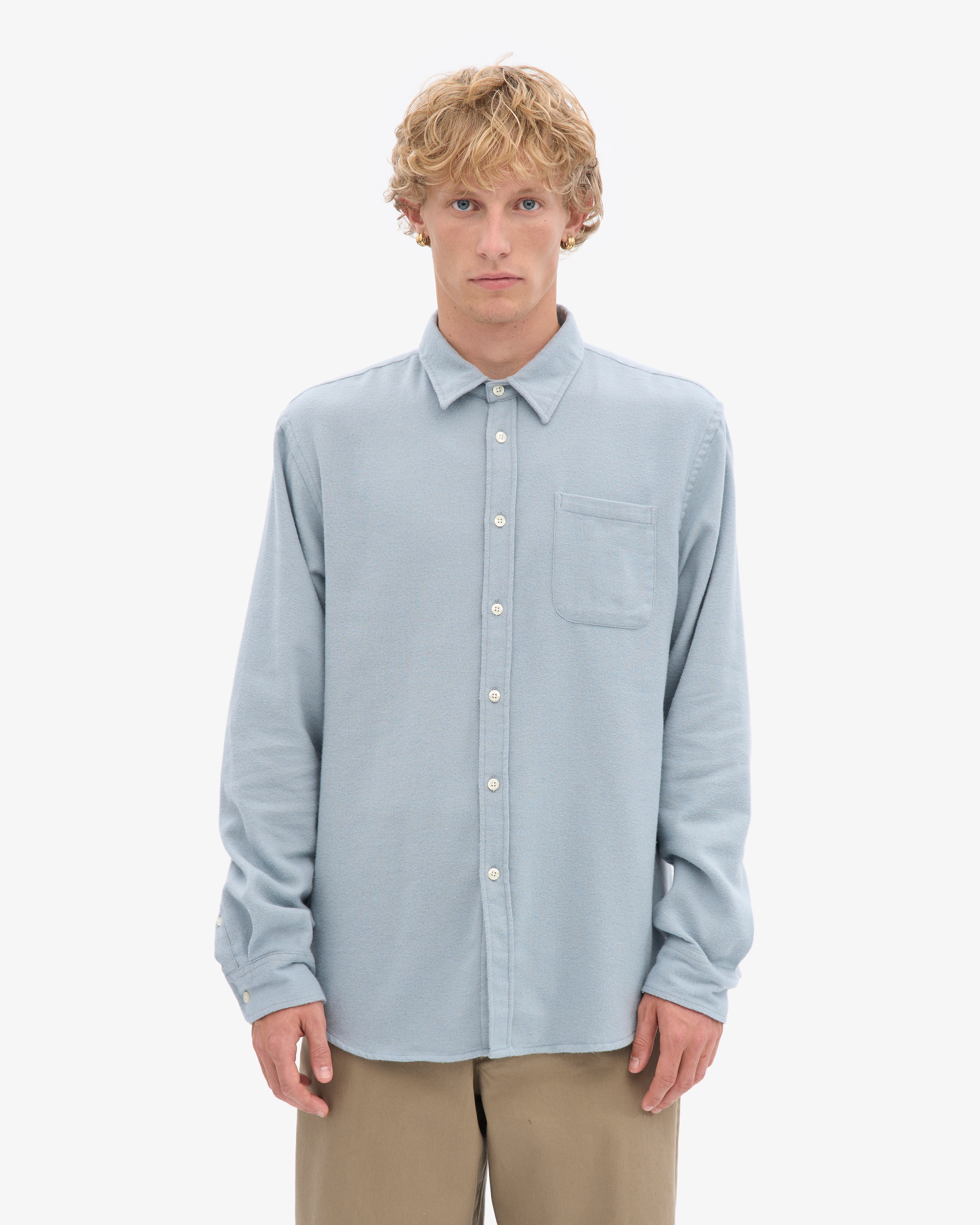 Organic Flannel Shirt - Steel Blue