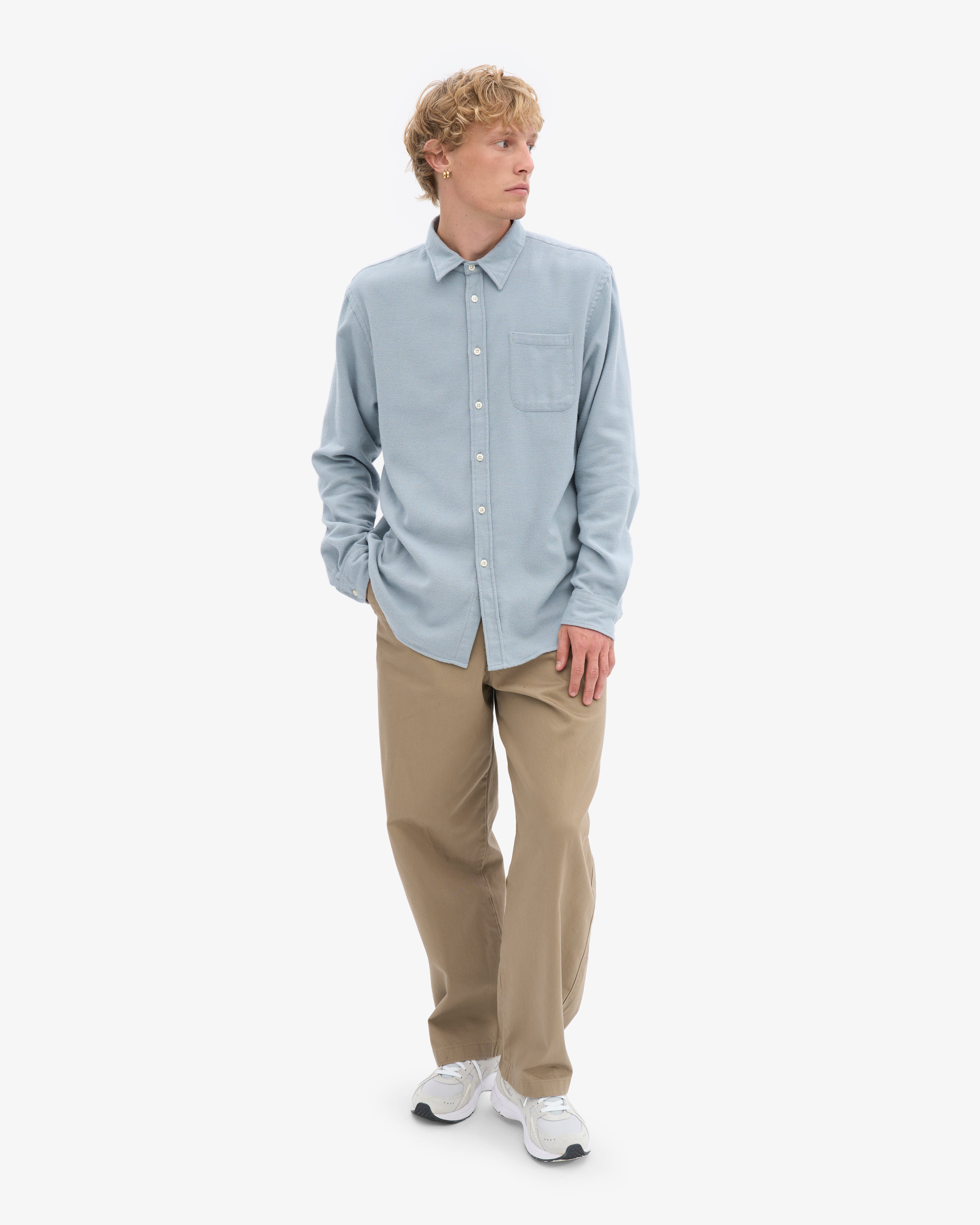 Organic Flannel Shirt - Steel Blue