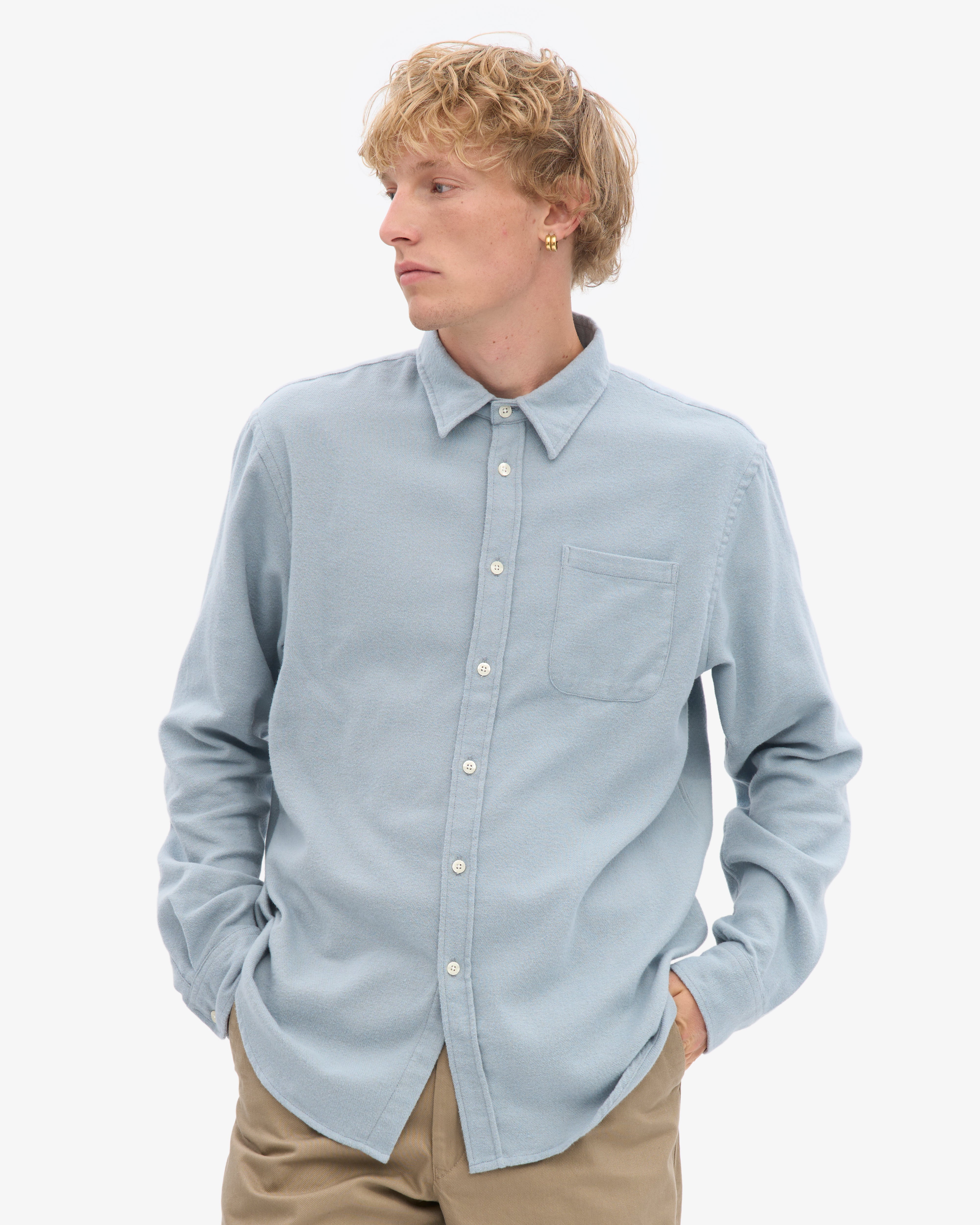 Organic Flannel Shirt - Steel Blue
