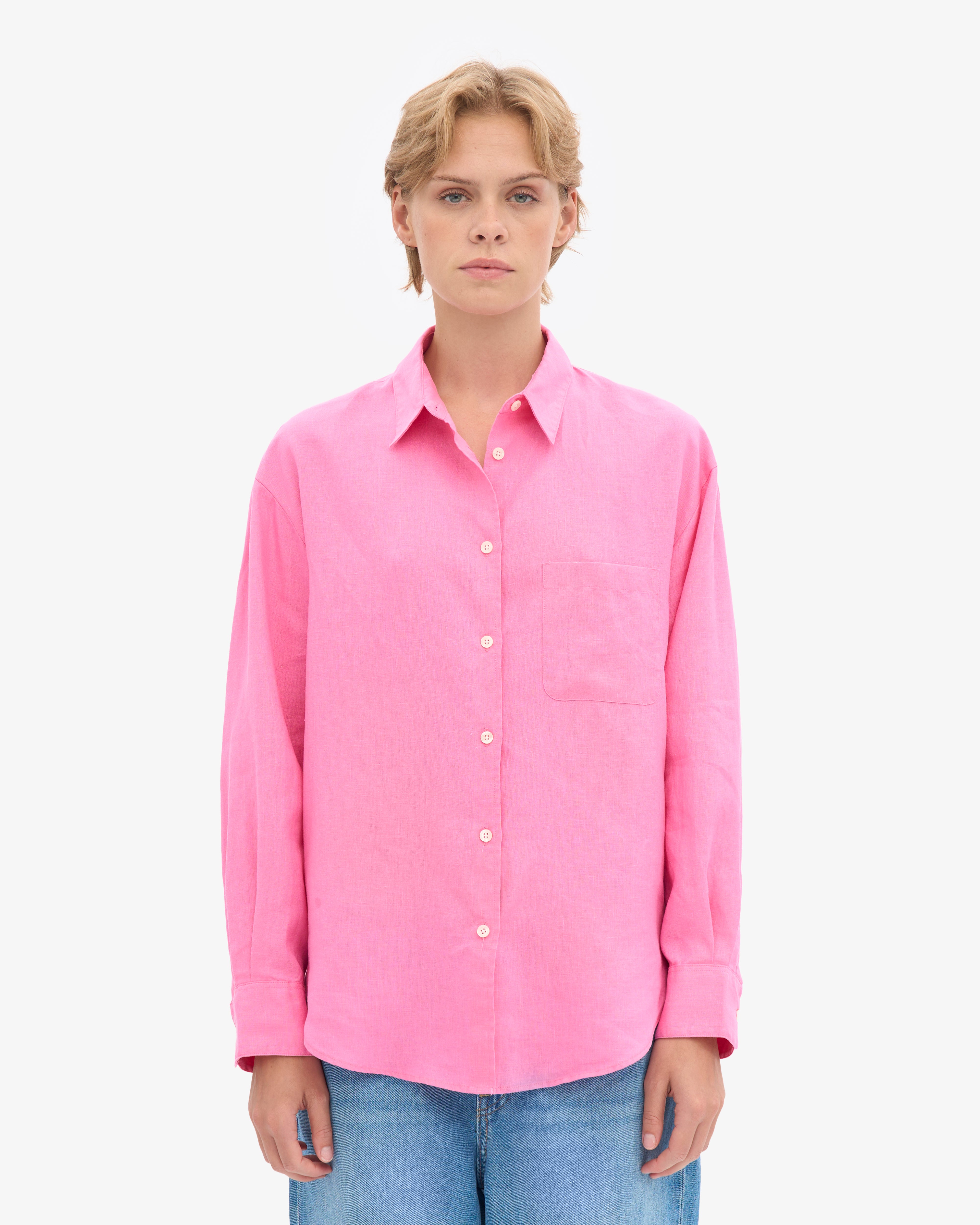 Linen Oversized Shirt - Bubblegum Pink