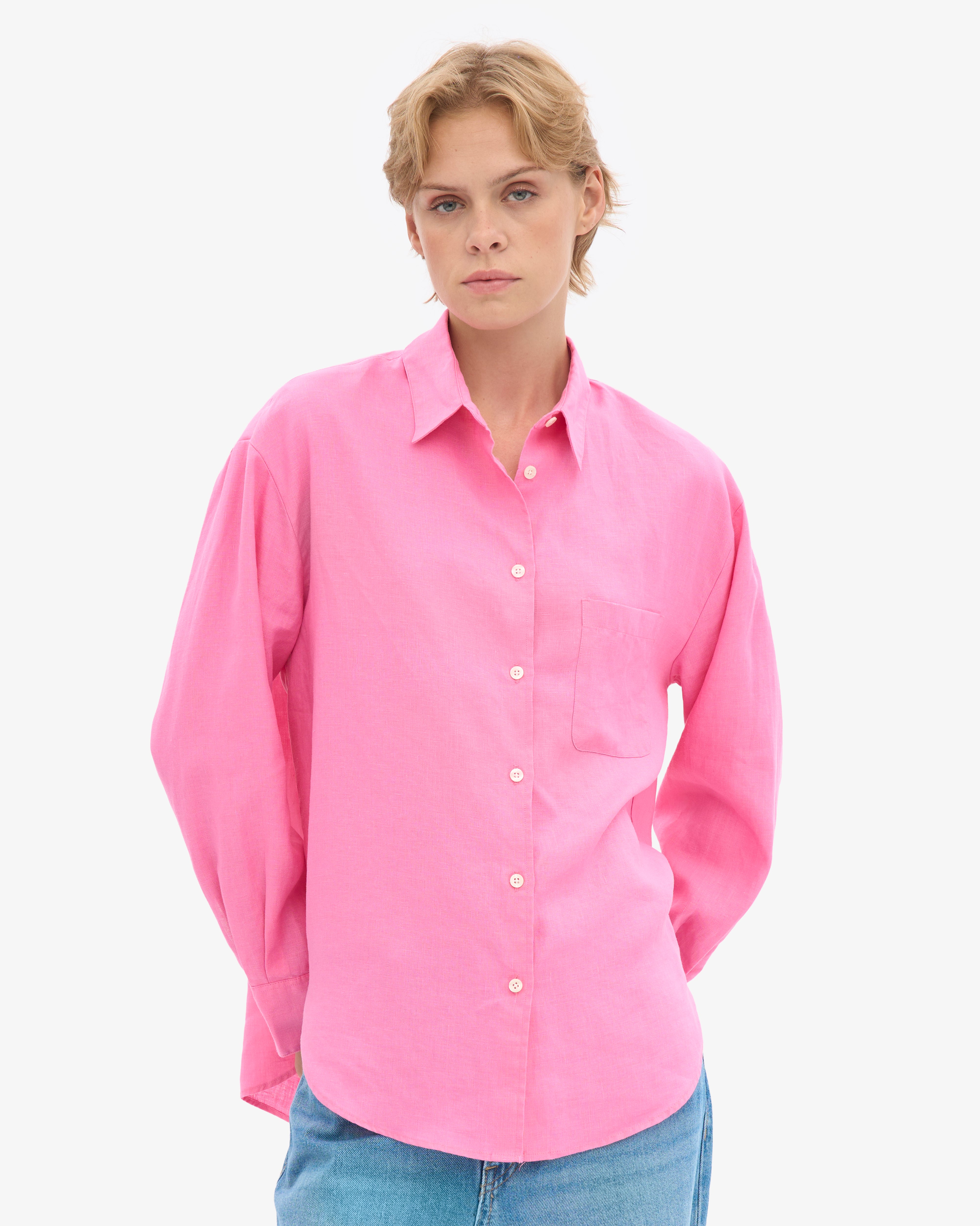Linen Oversized Shirt - Bubblegum Pink