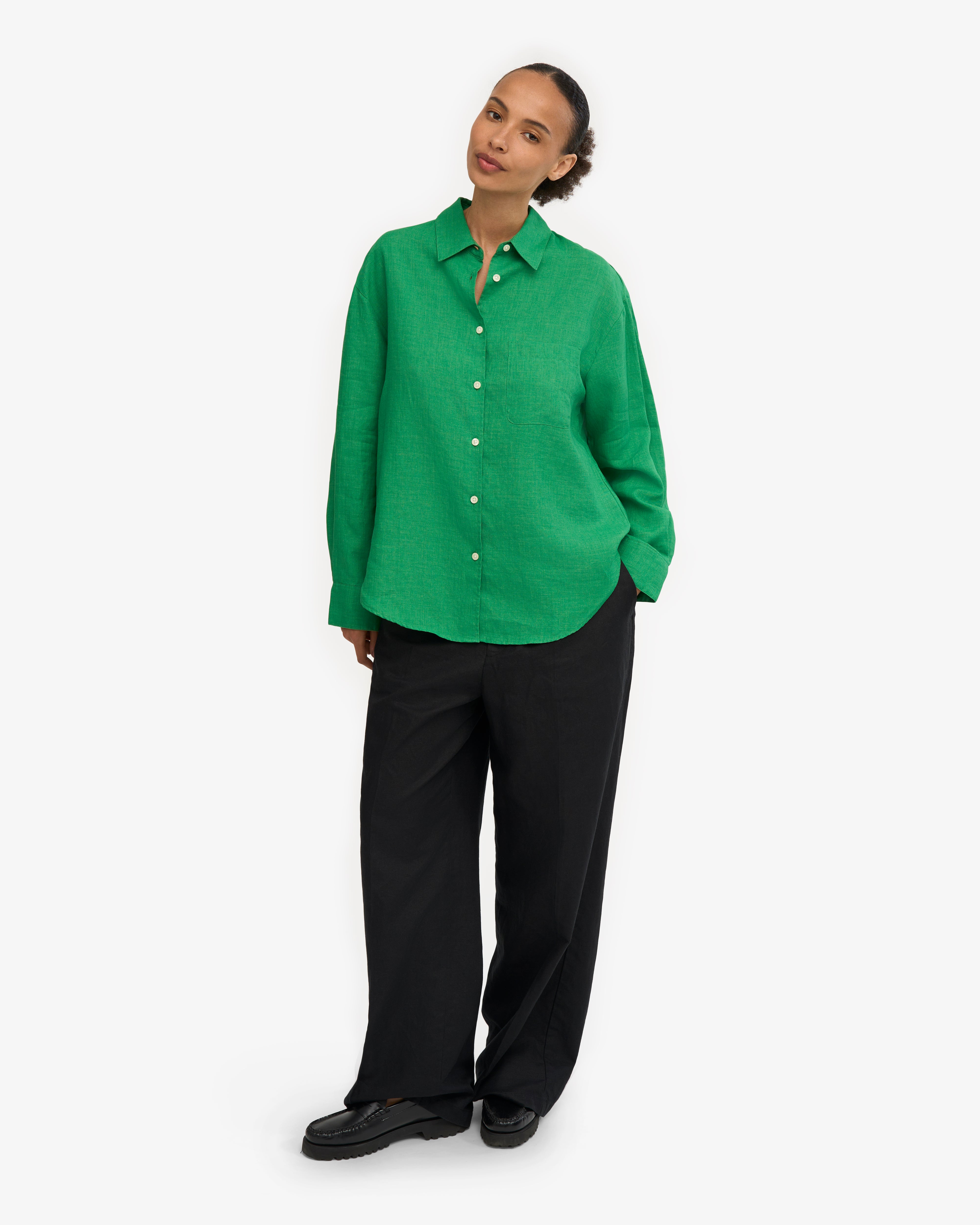 Linen Oversized Shirt - Kelly Green - Female - XS Linen Oversized Shirt - Kelly Green - Female - XS
