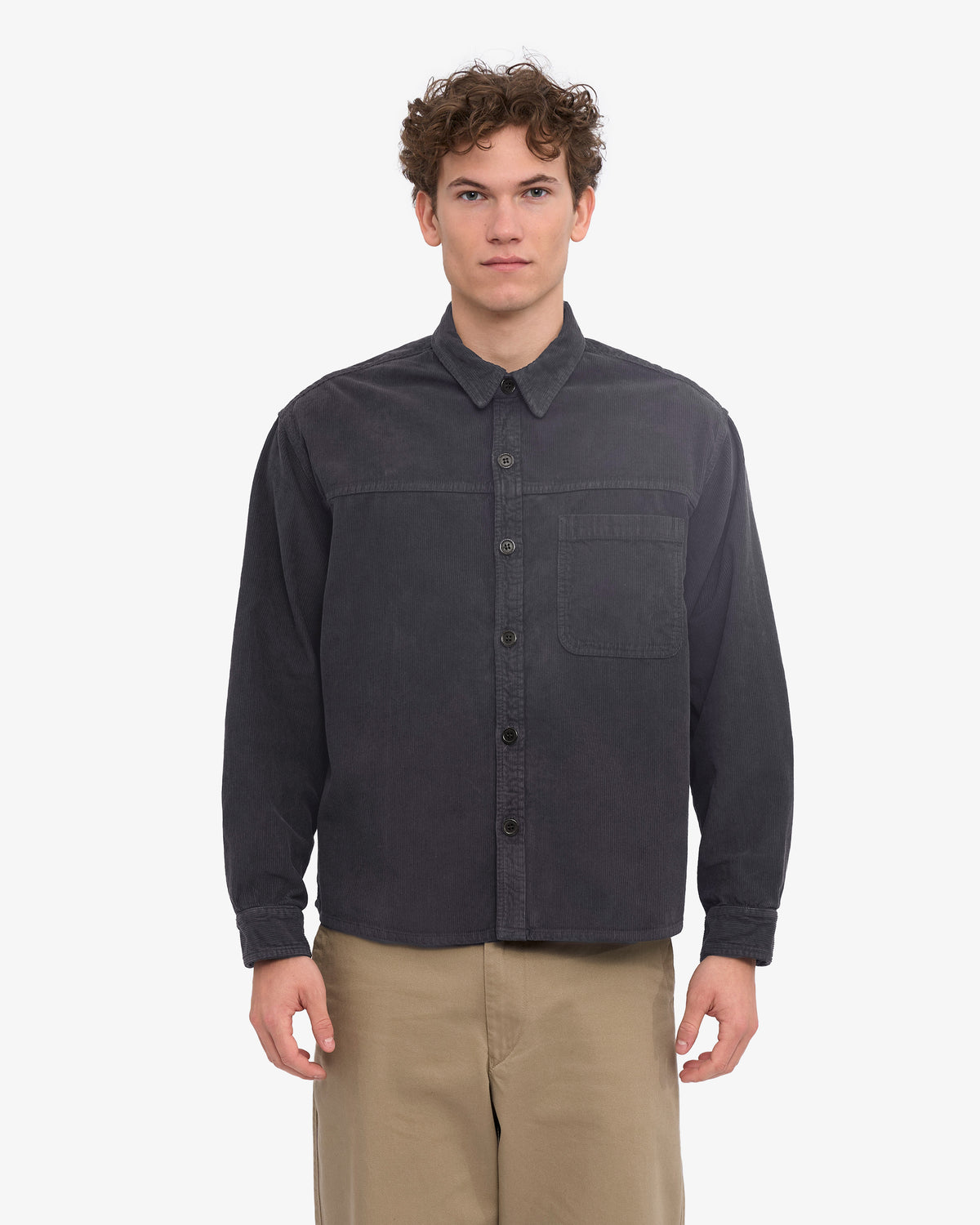 Organic Corduroy Boxy Overshirt - Faded Black
