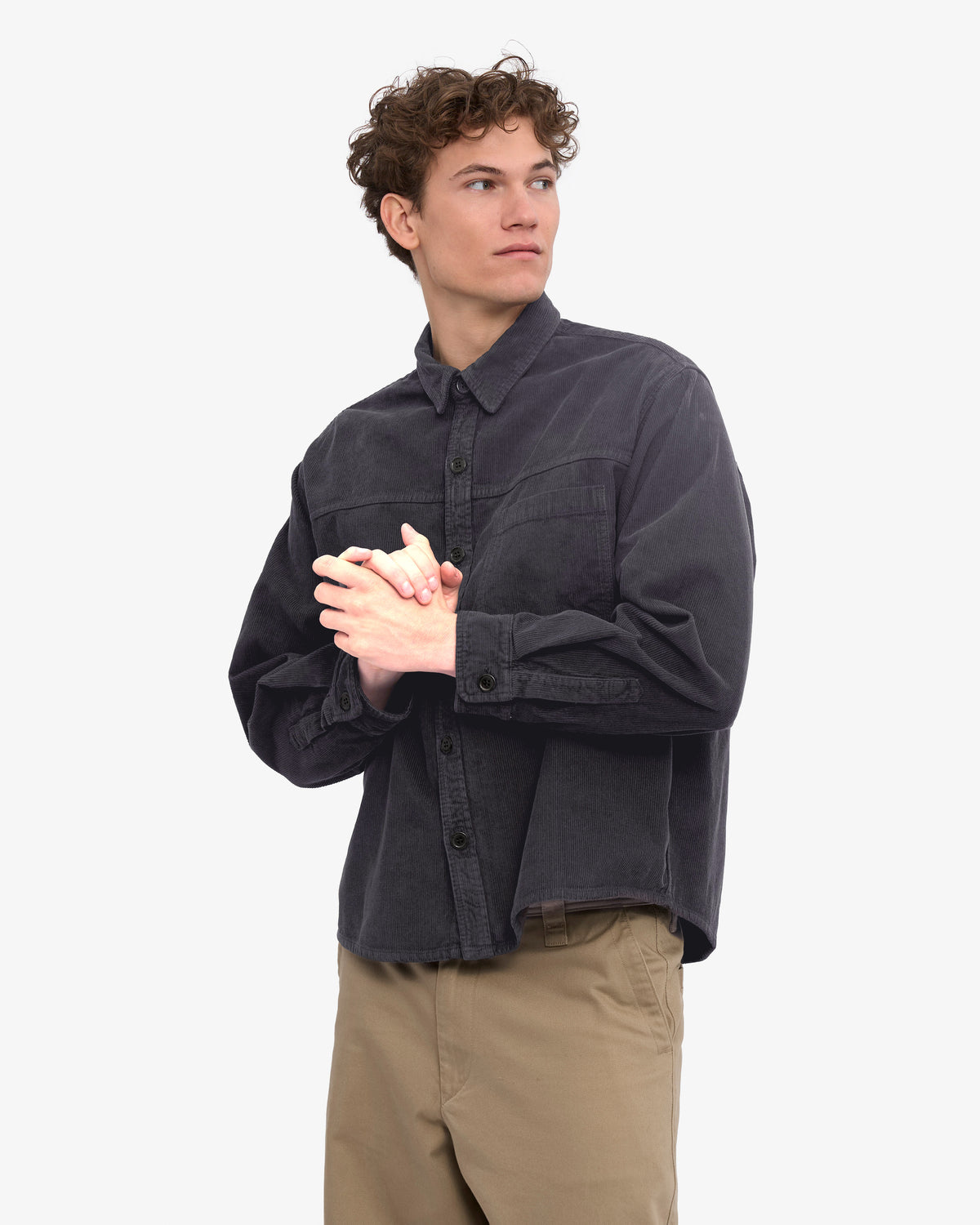 Organic Corduroy Boxy Overshirt - Faded Black