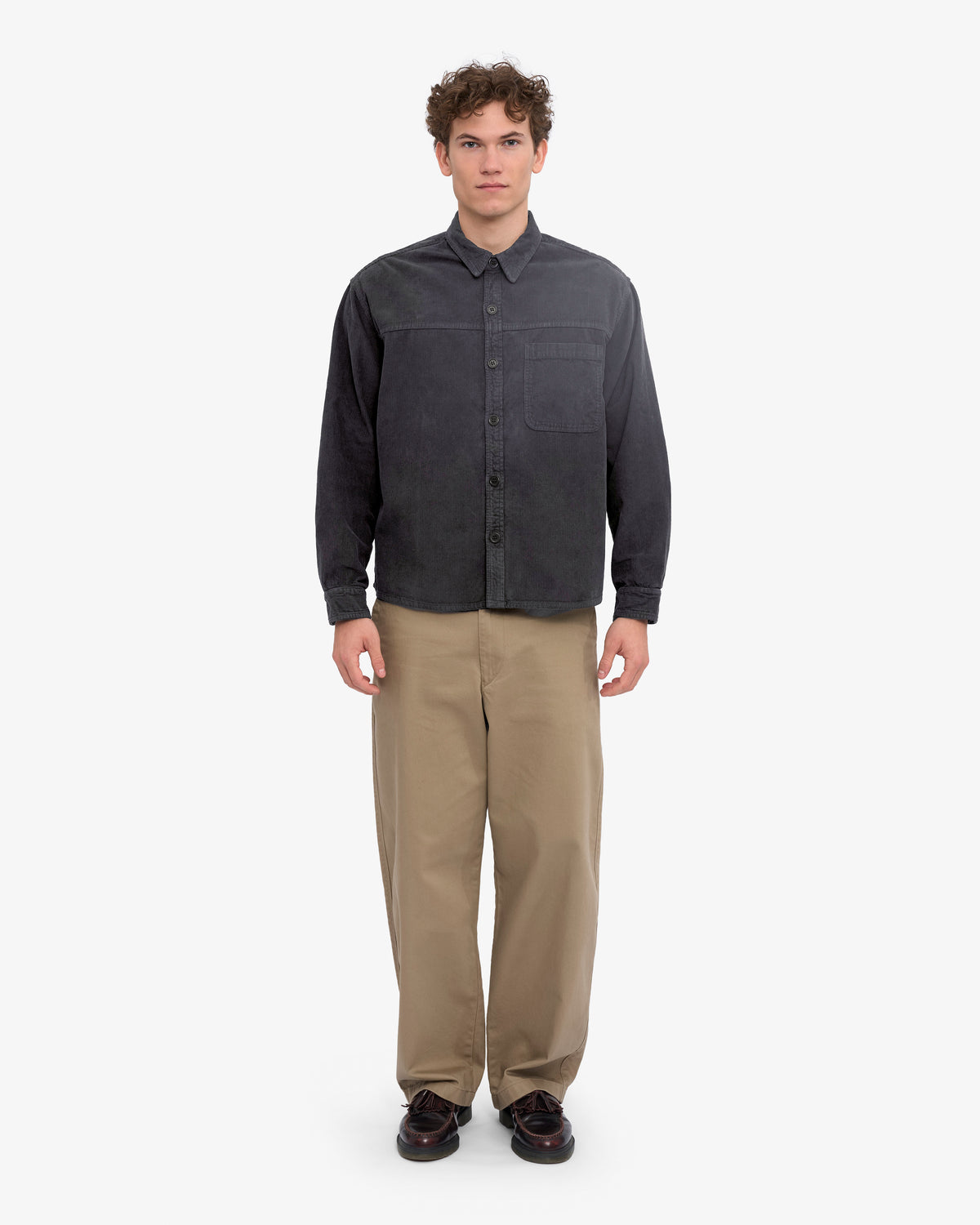 Organic Corduroy Boxy Overshirt - Faded Black
