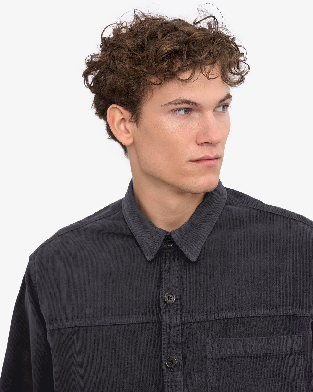 Organic Corduroy Boxy Overshirt - Faded Black
