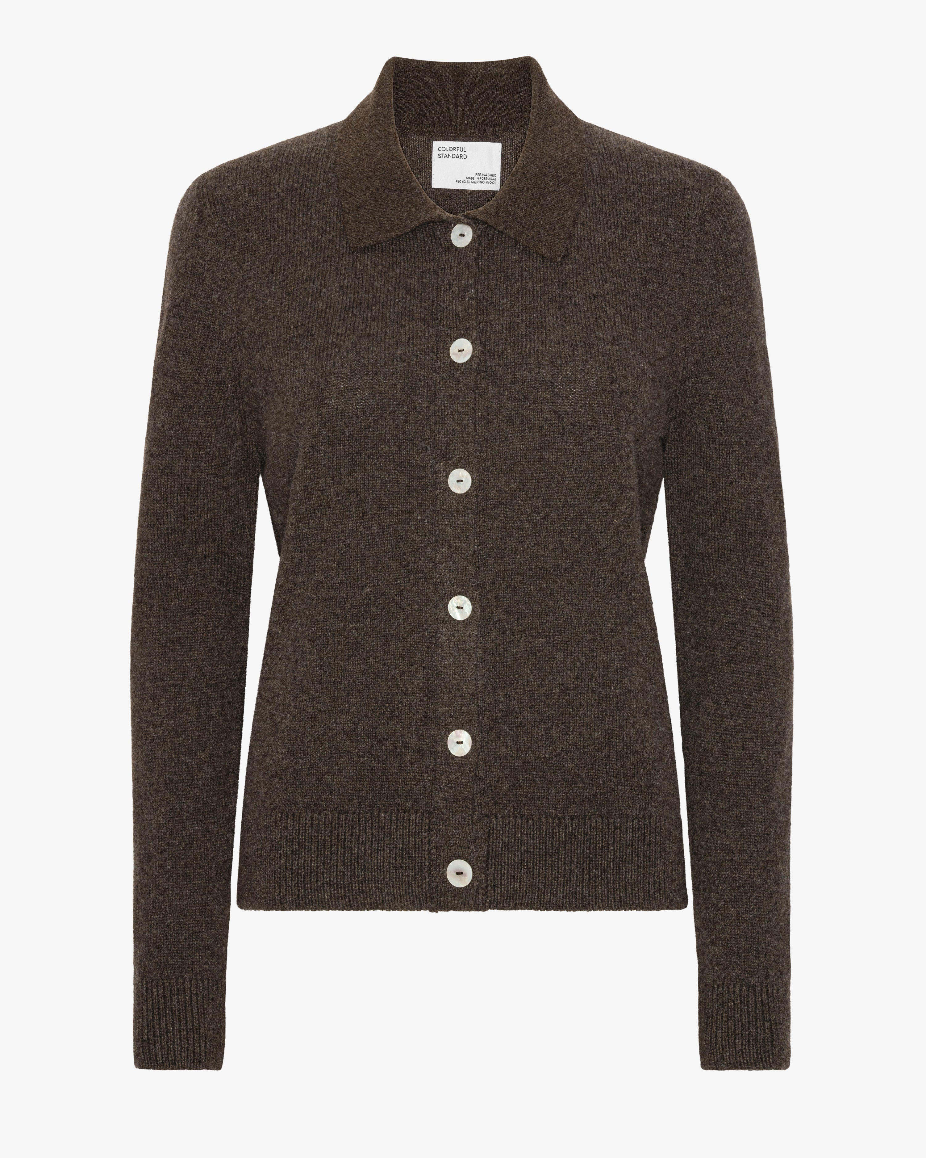 ミュージシャン CHRONOIZM COLLARED CARDIGAN <BROWN> XXL Women Merino Wool Collar Cardigan - Coffee Brown – Colorful Standard