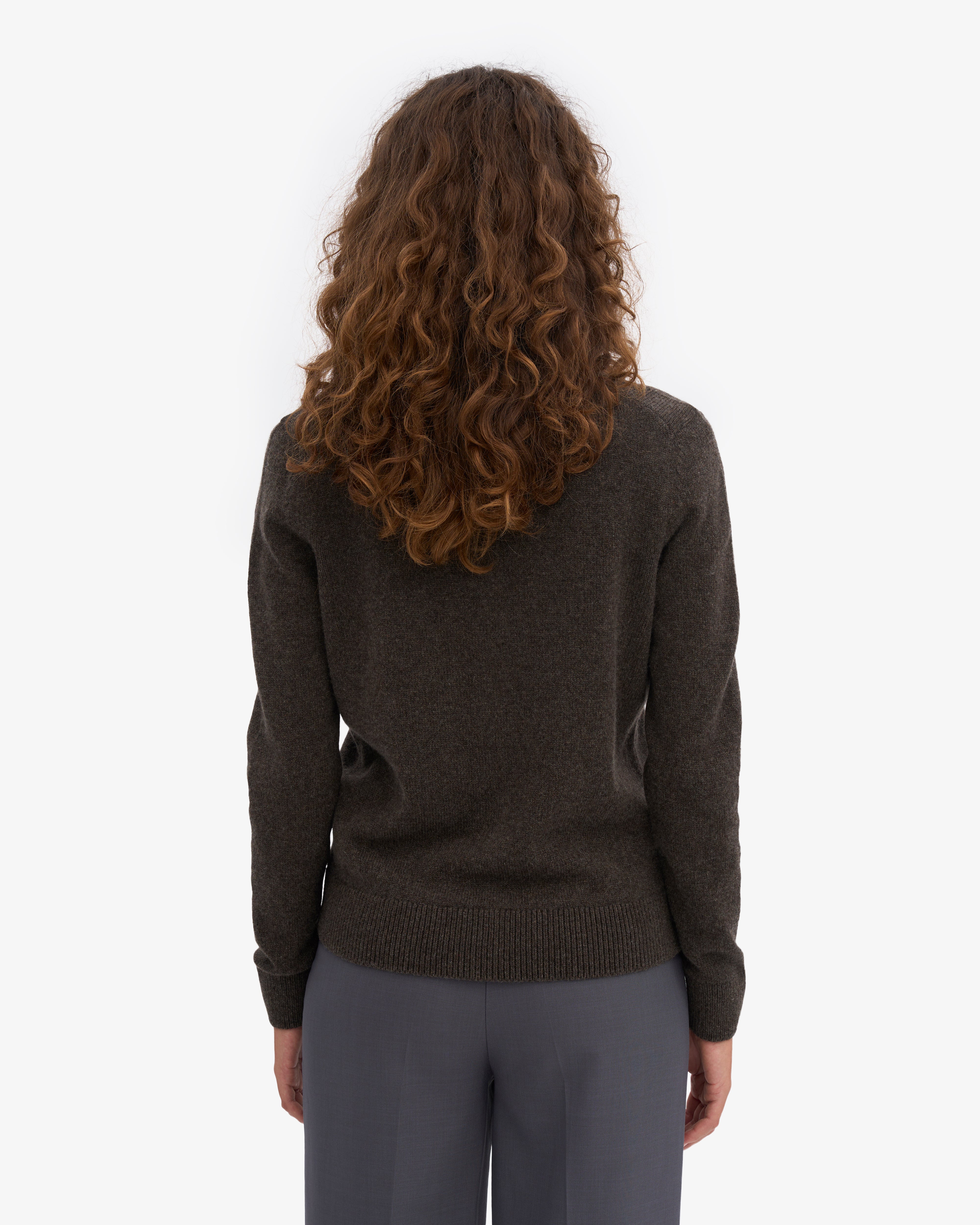 Women Merino Wool Collar Cardigan - Coffee Brown