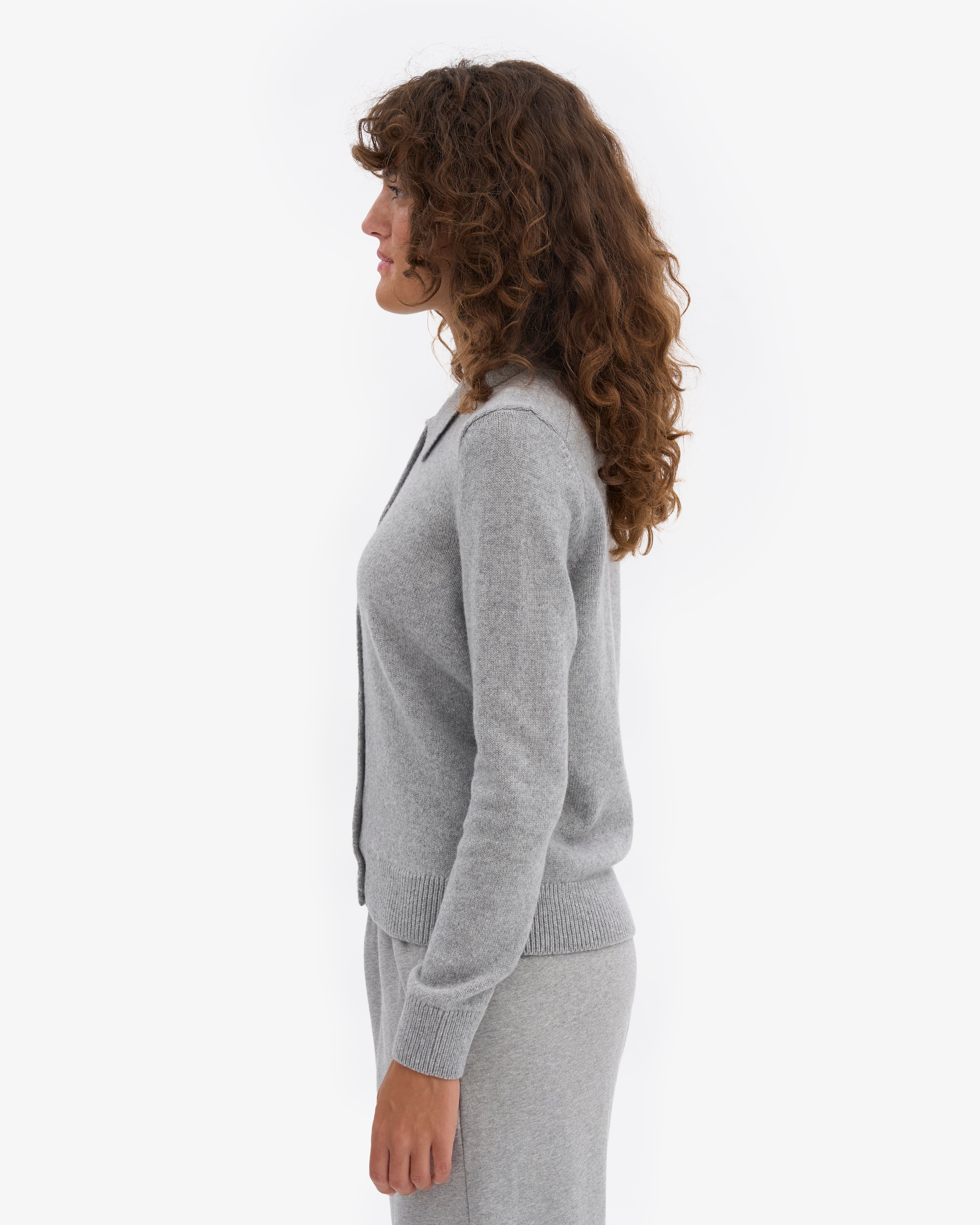 Women Merino Wool Collar Cardigan - Heather Grey