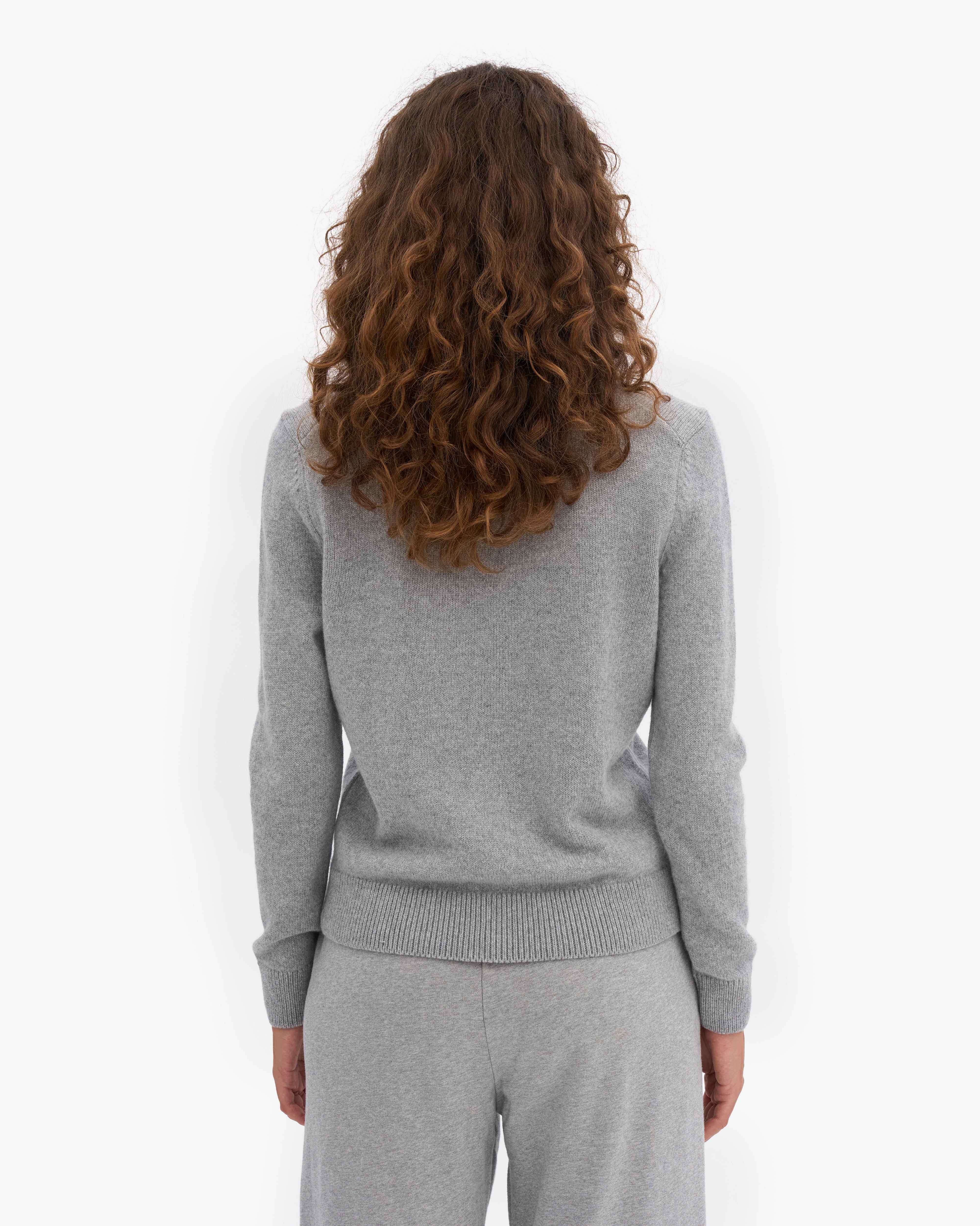 Women Merino Wool Collar Cardigan - Heather Grey