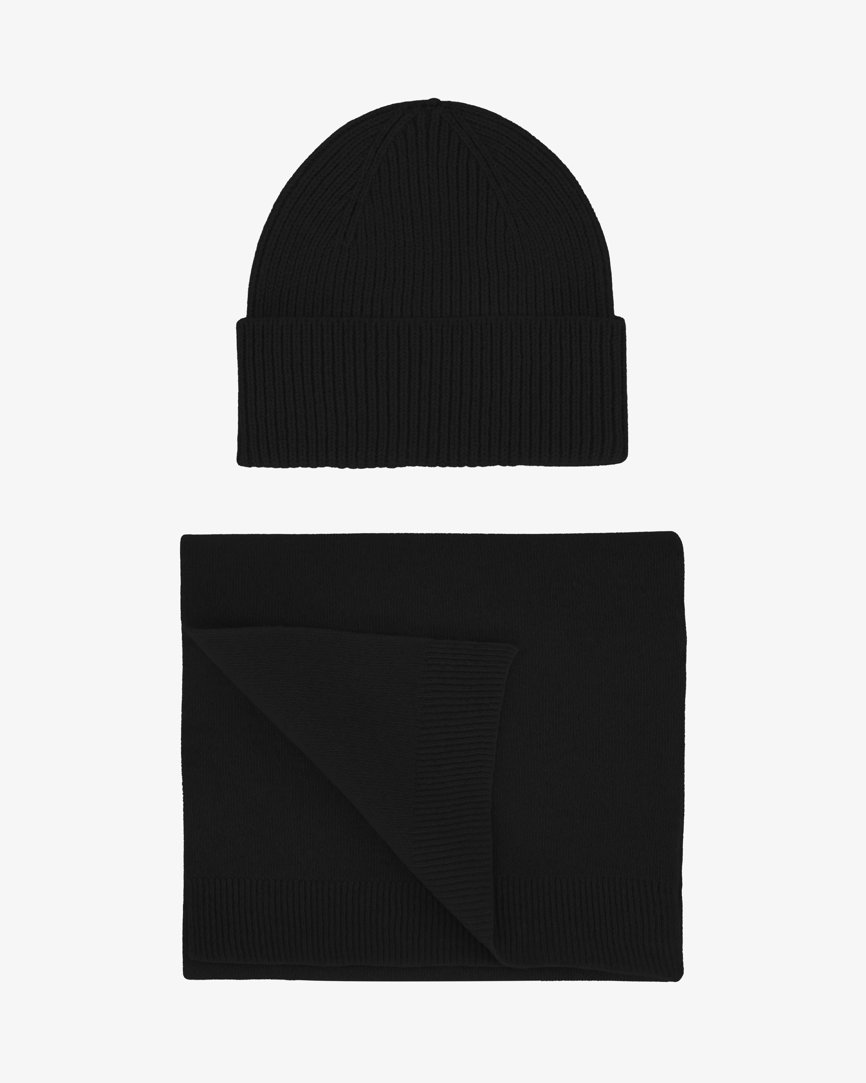 Merino Wool Beanie & Scarf - Deep Black