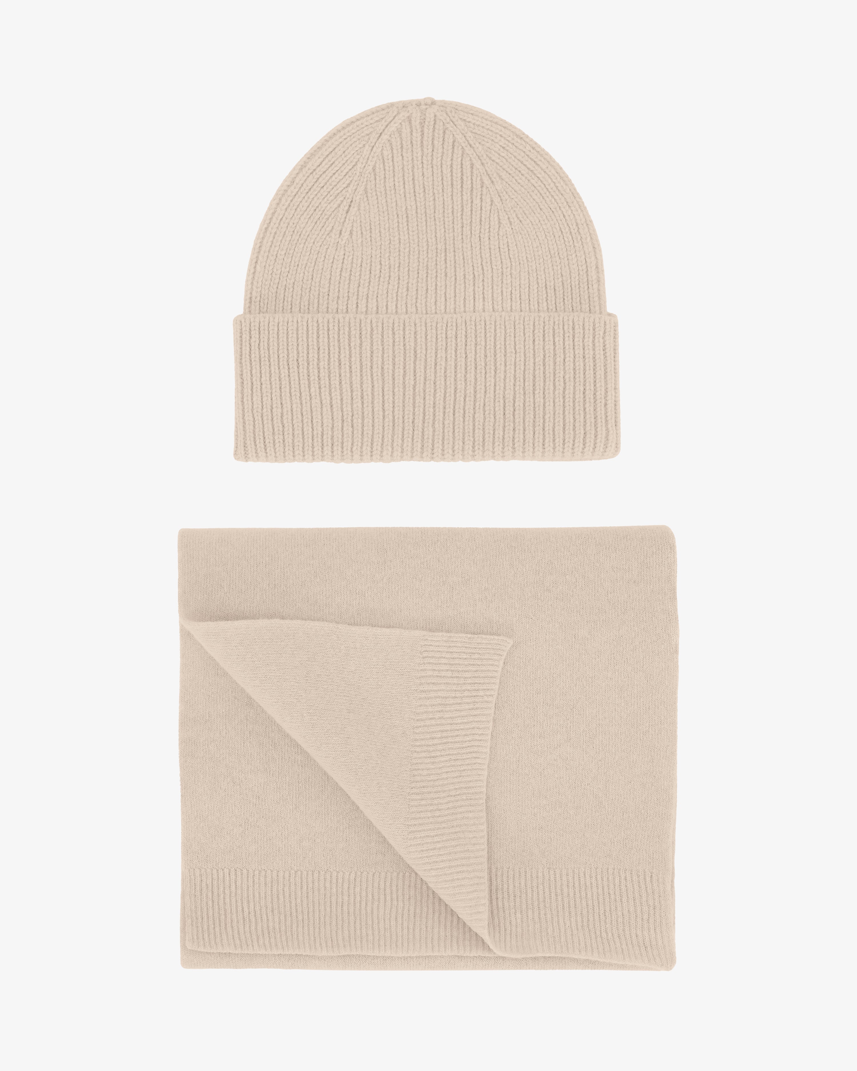 Merino Wool Beanie & Scarf - Ivory White