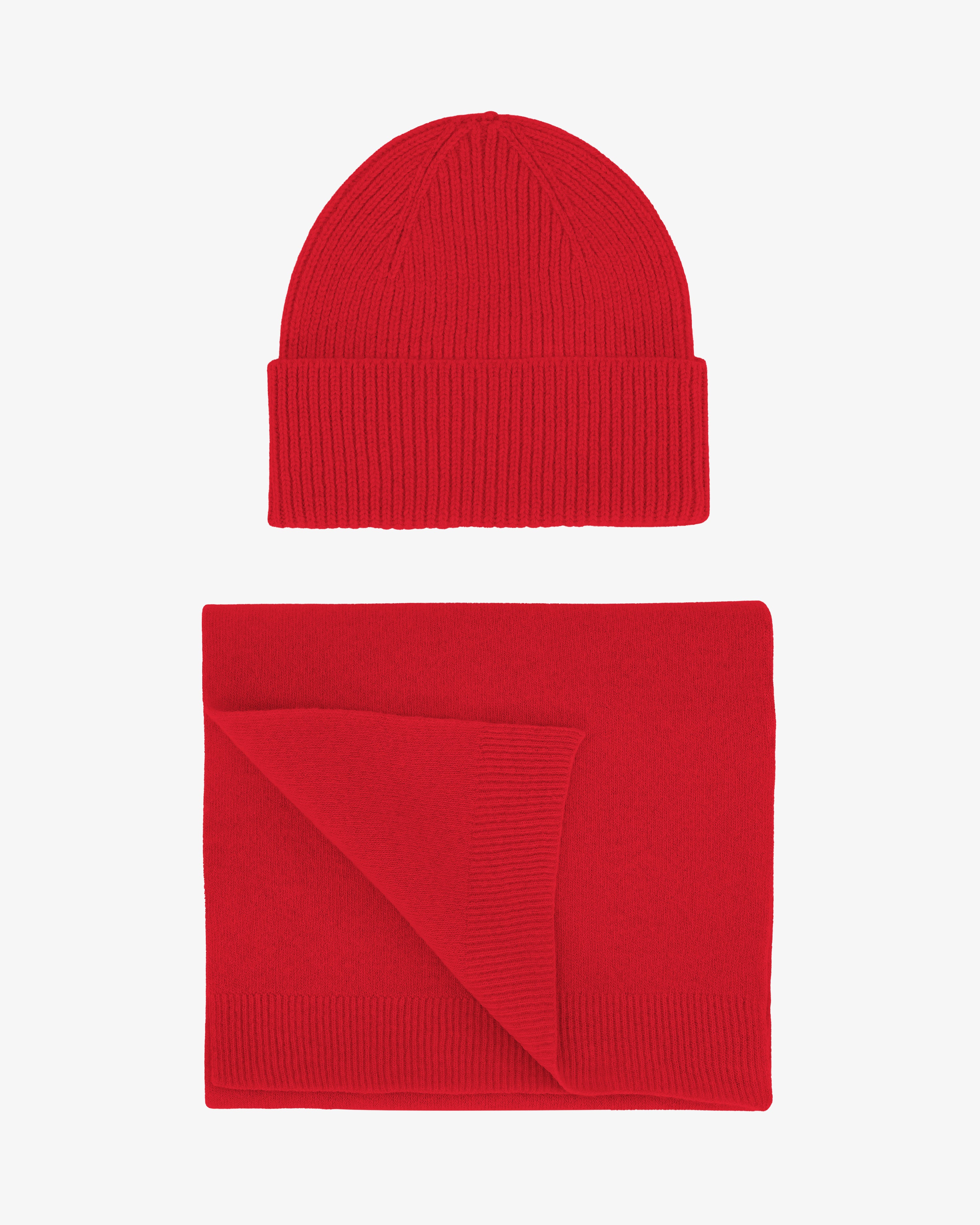 Merino Wool Beanie & Scarf - Scarlet Red