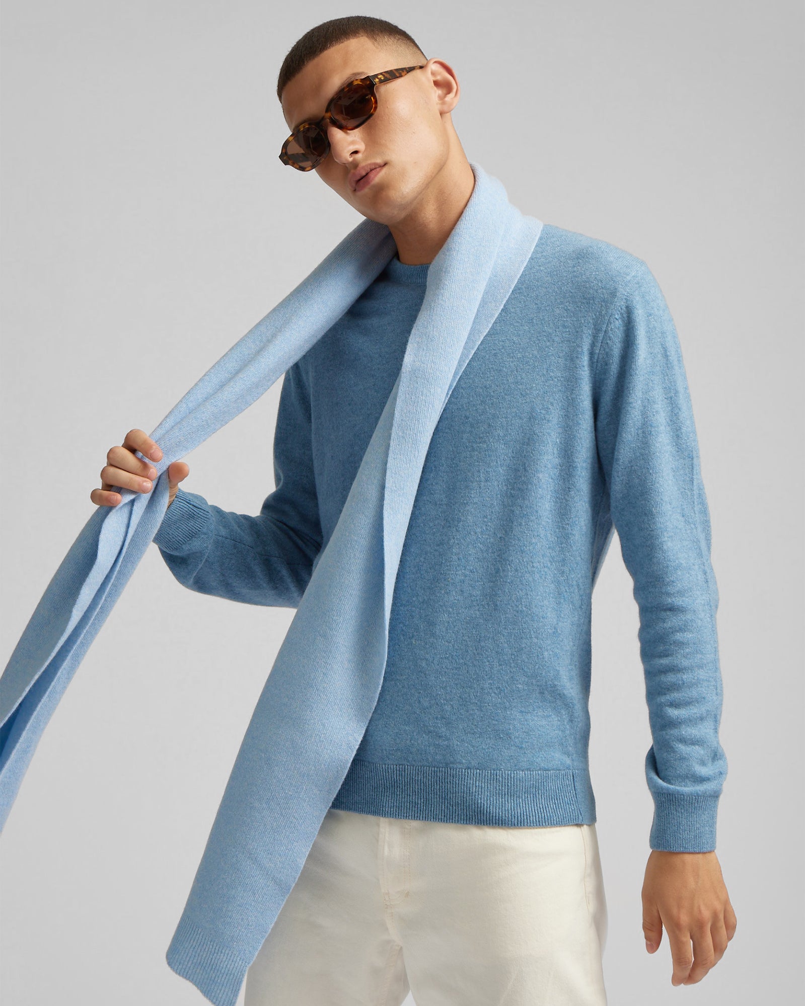 Colorful Standard Merino Wool Scarf Scarf Stone Blue Male Model