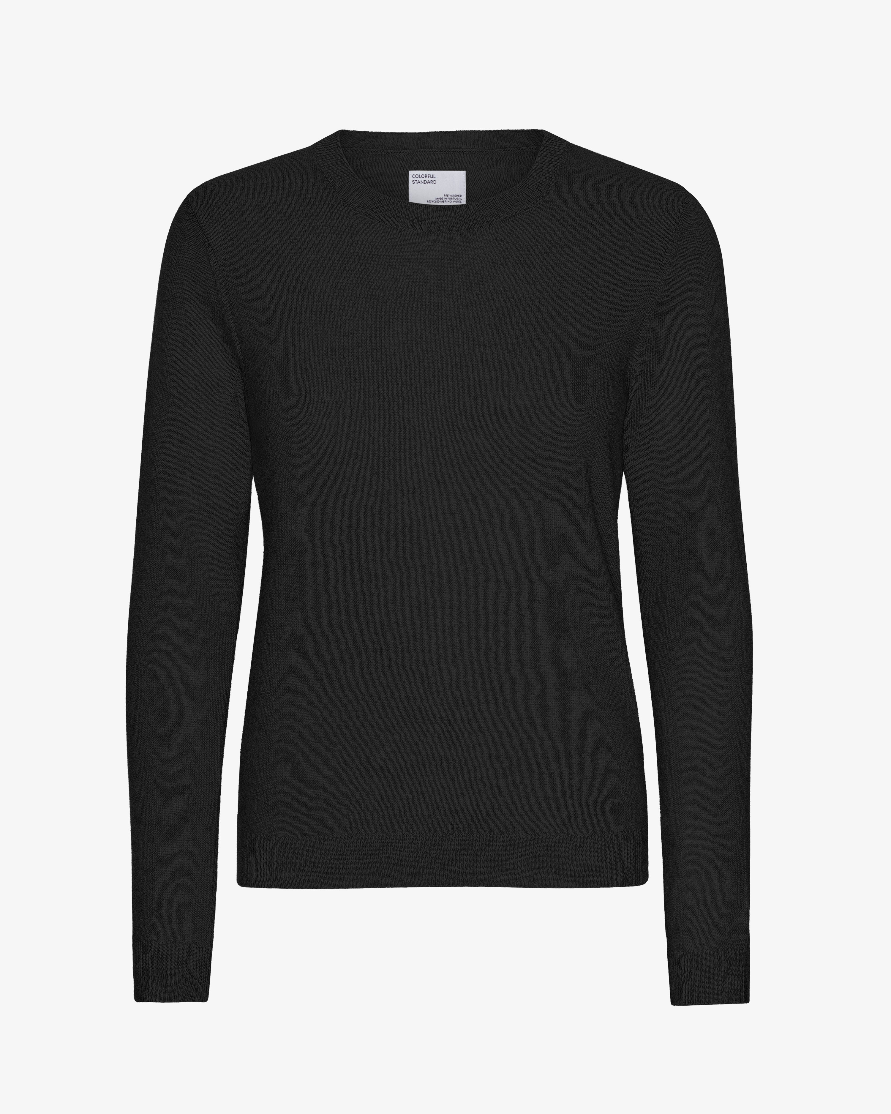 Women Light Merino Wool Crew - Deep Black