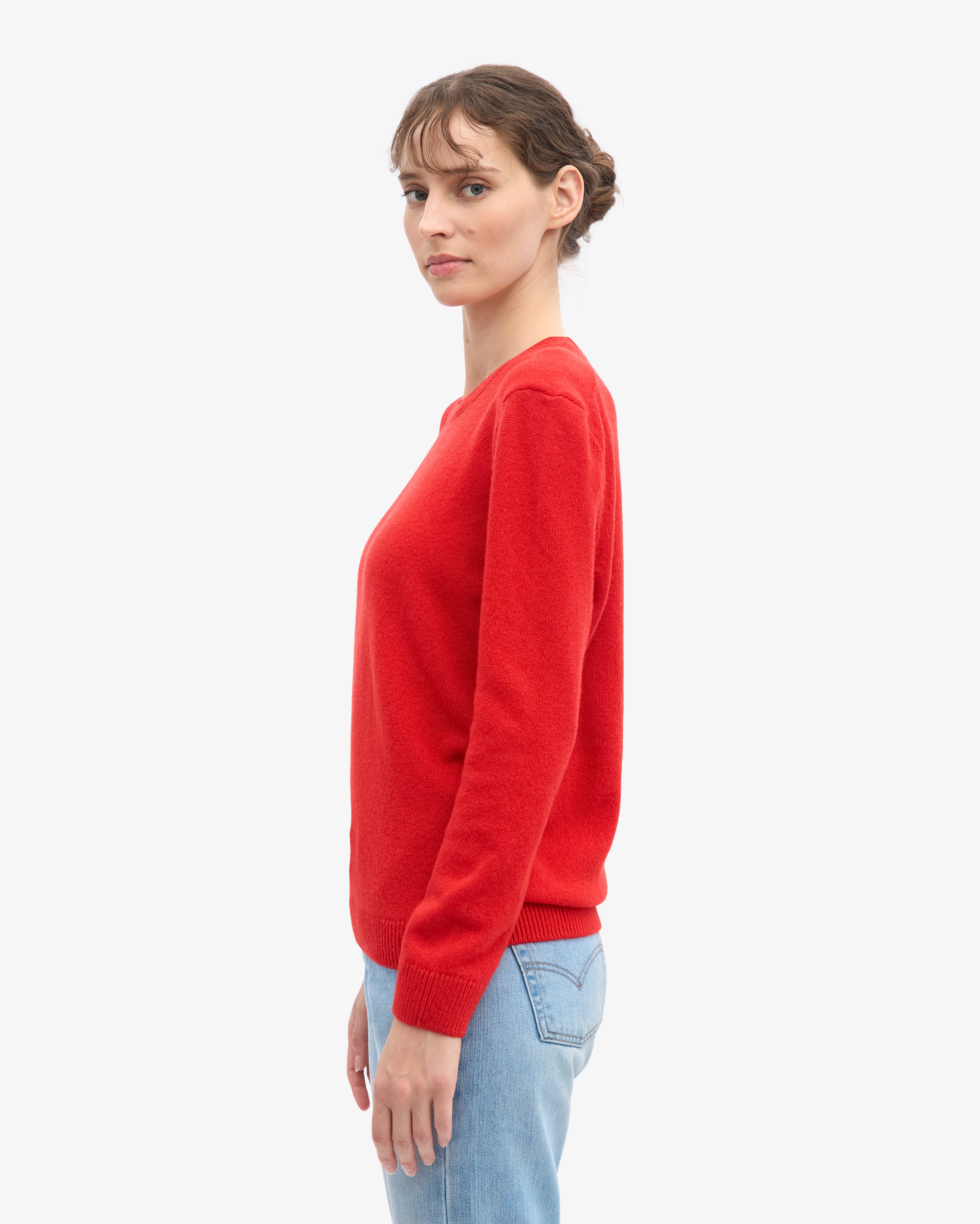 Women Classic Merino Wool Crew - Red Tangerine