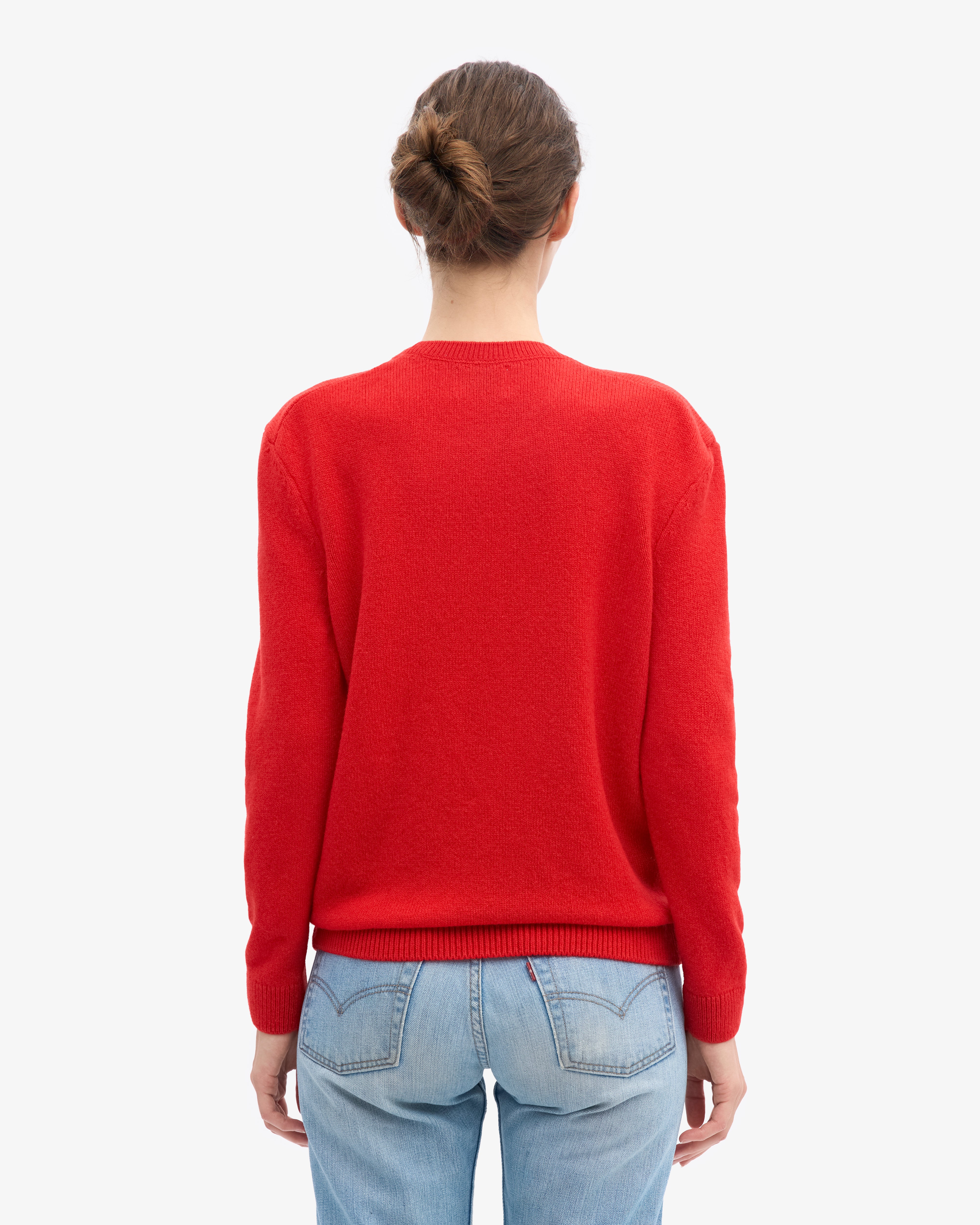 Women Classic Merino Wool Crew - Red Tangerine
