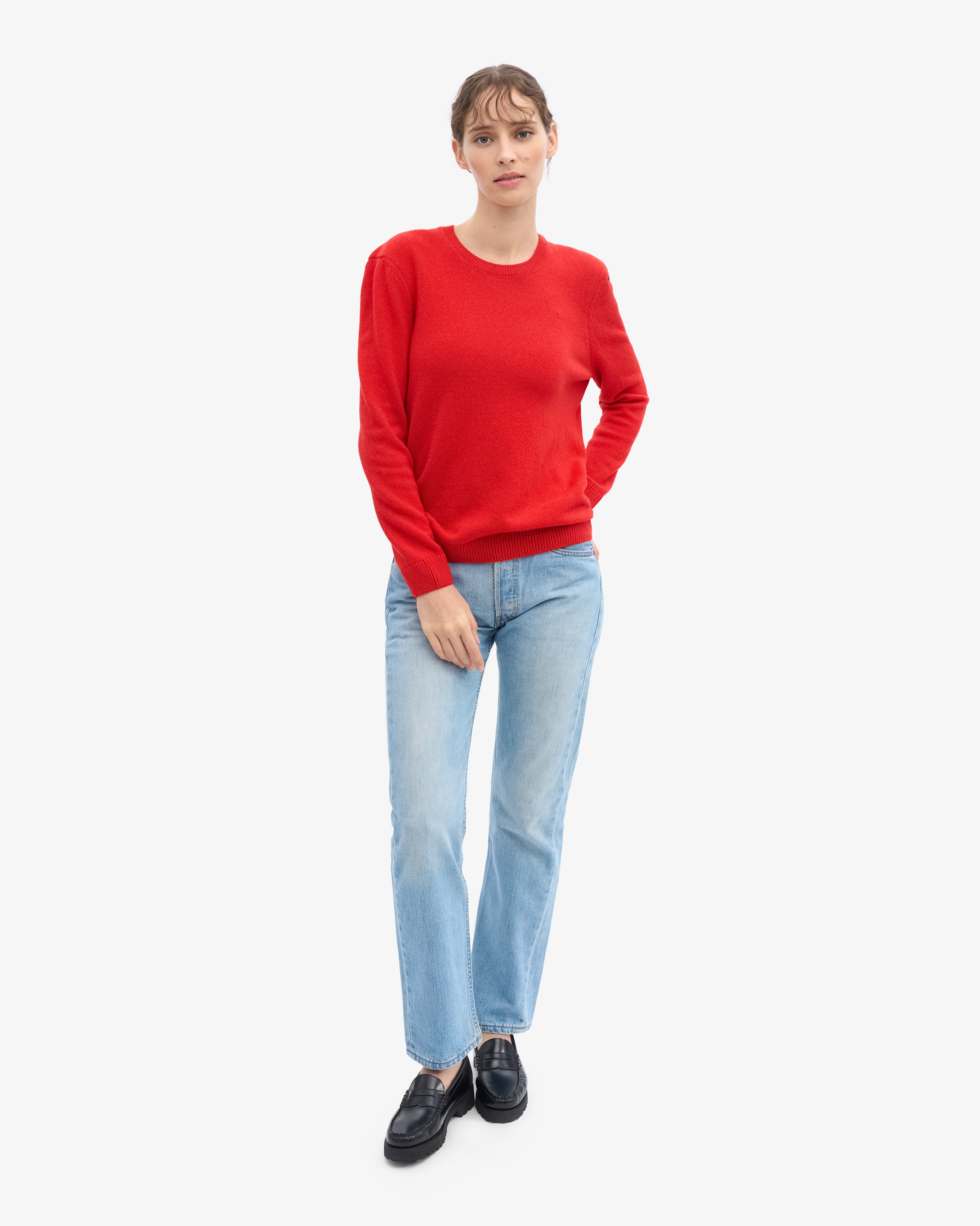 Women Classic Merino Wool Crew - Red Tangerine