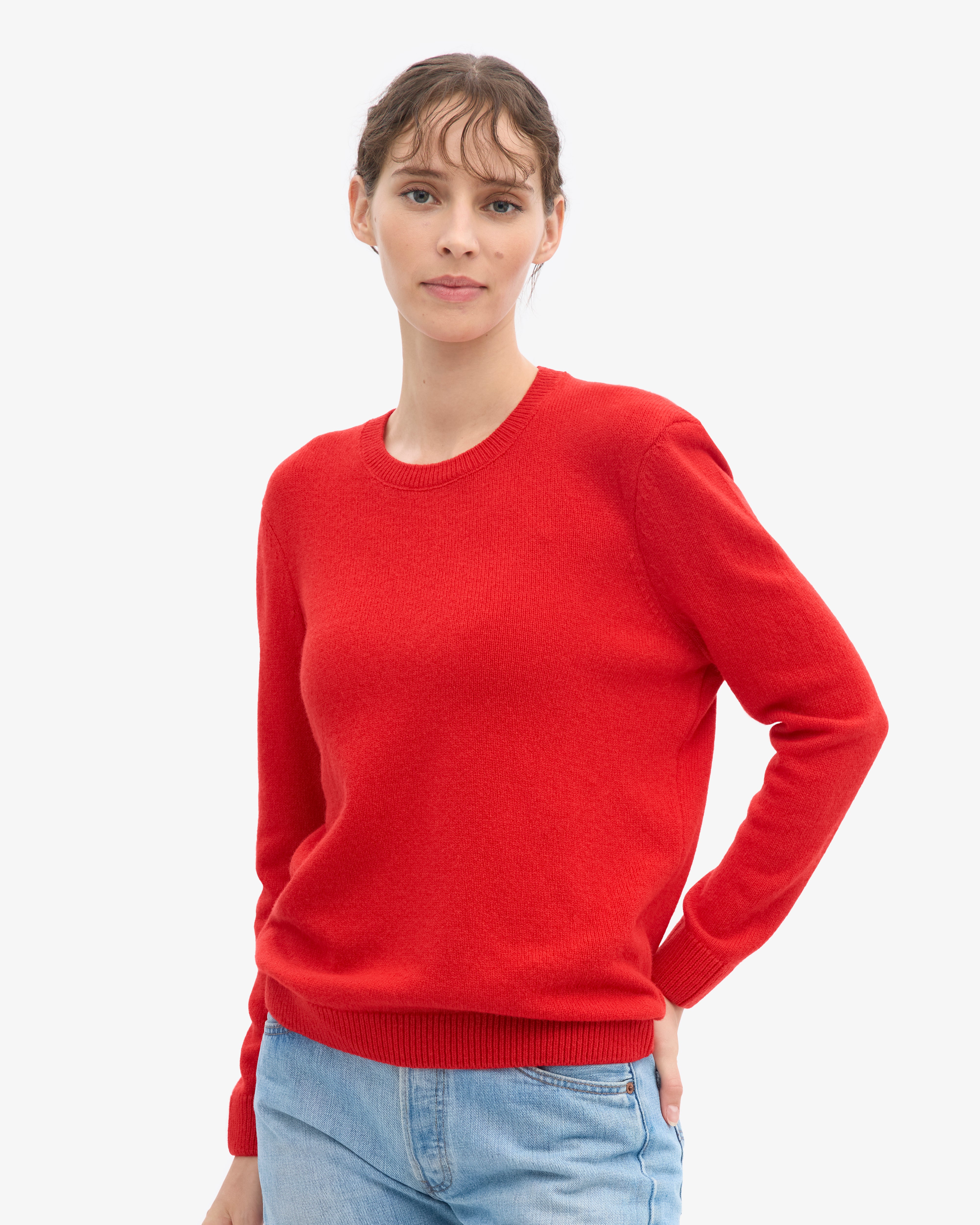 Women Classic Merino Wool Crew - Red Tangerine