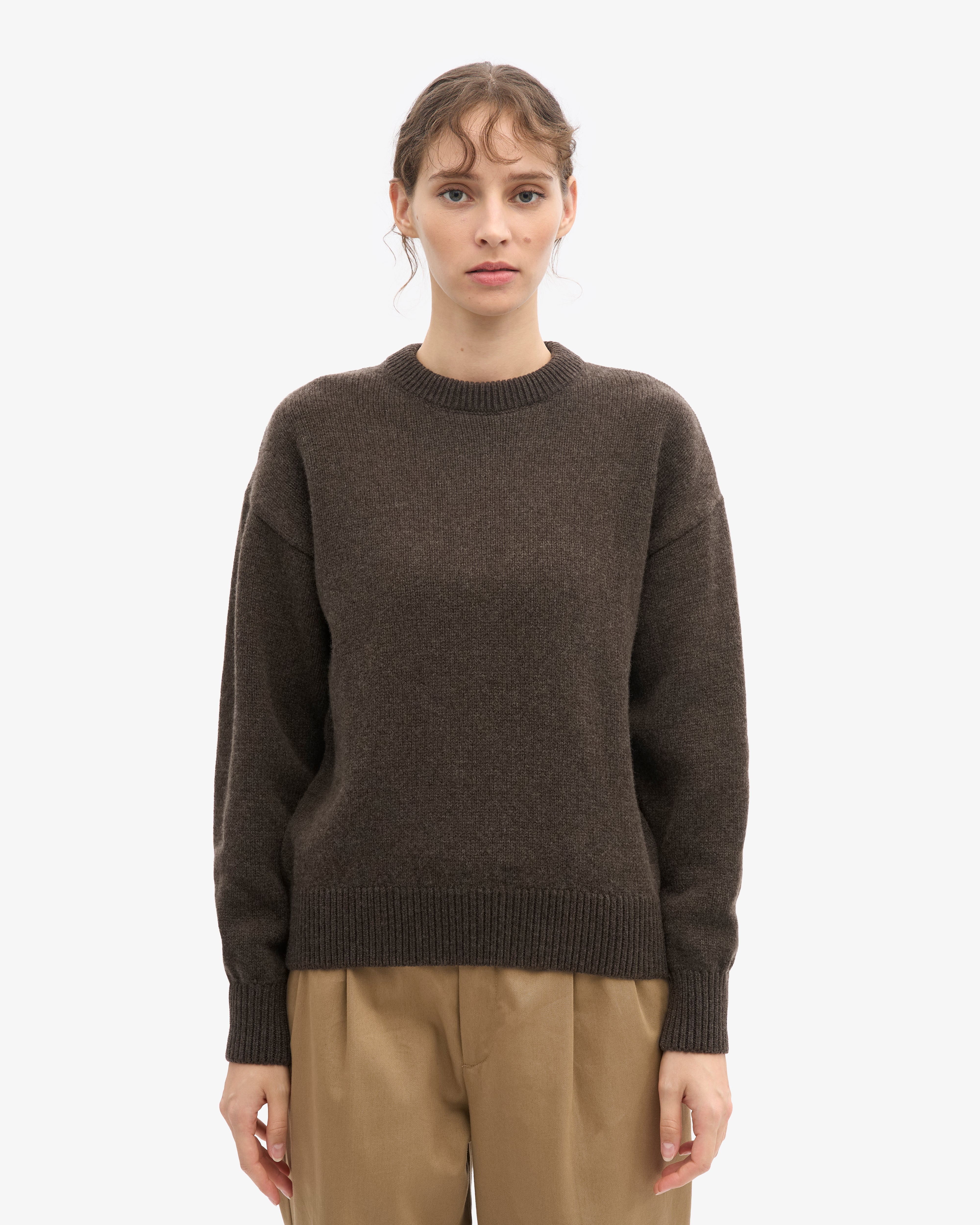 Oversized Merino Wool Crew - Coffee Brown