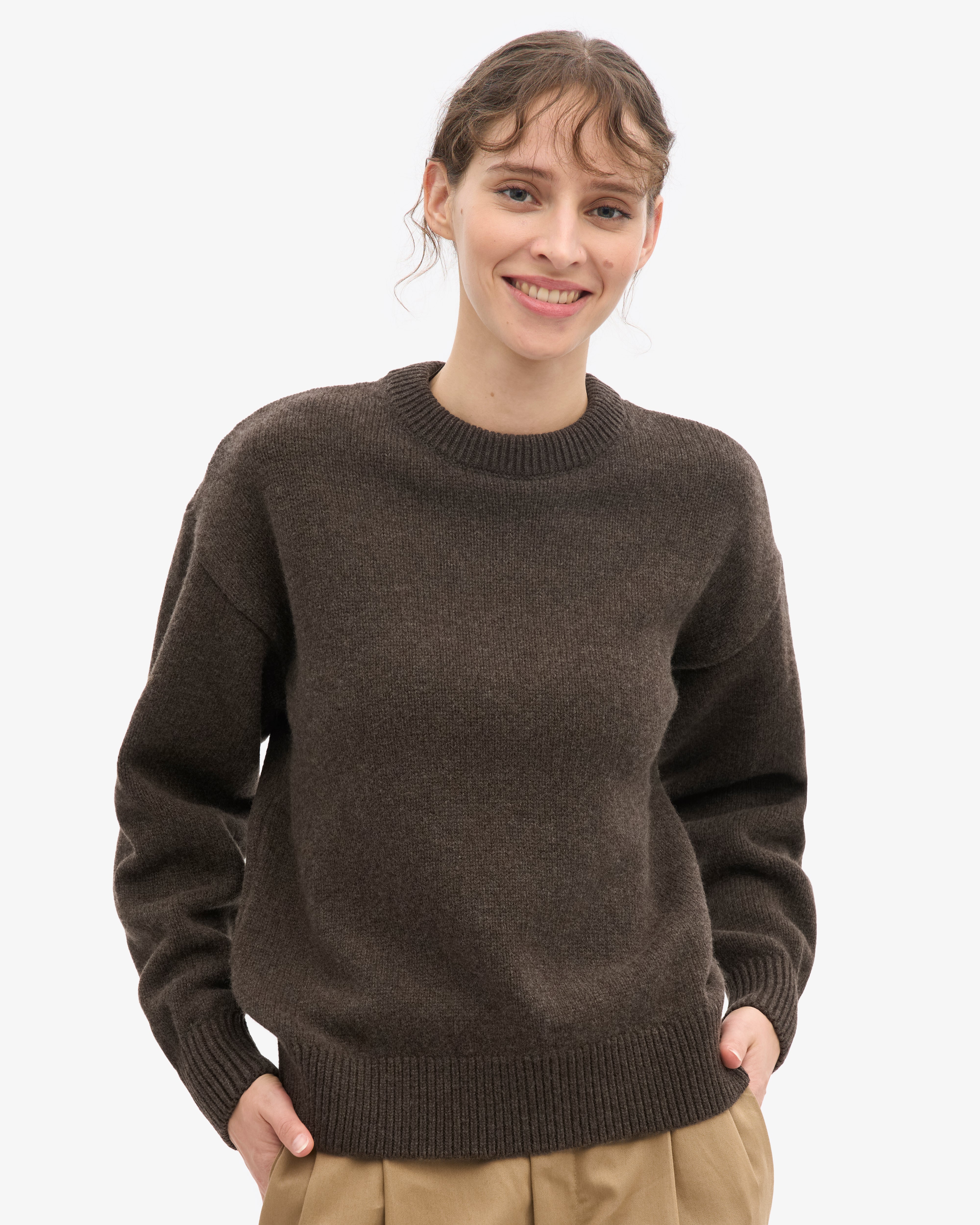 Oversized Merino Wool Crew - Coffee Brown