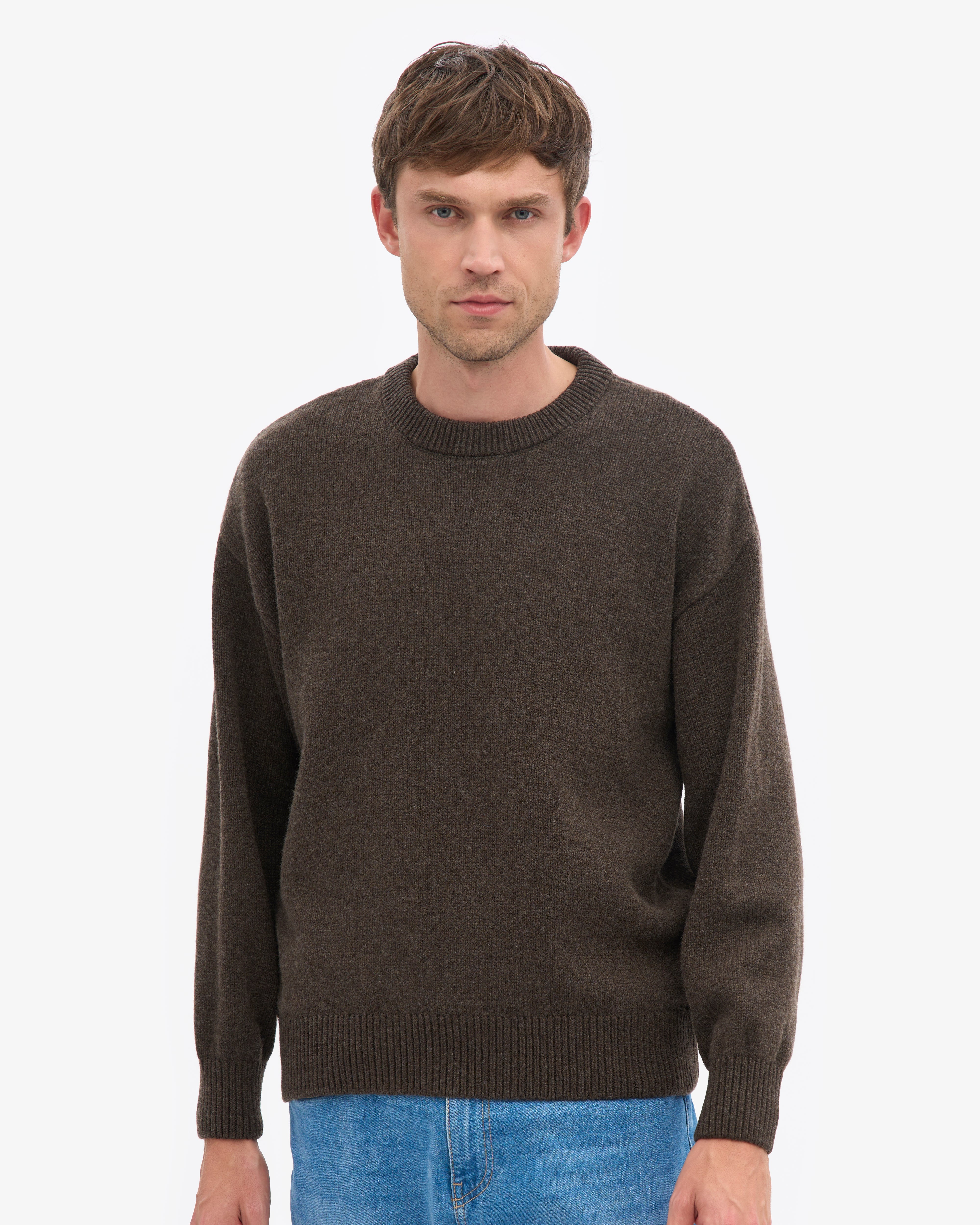 Oversized Merino Wool Crew - Coffee Brown