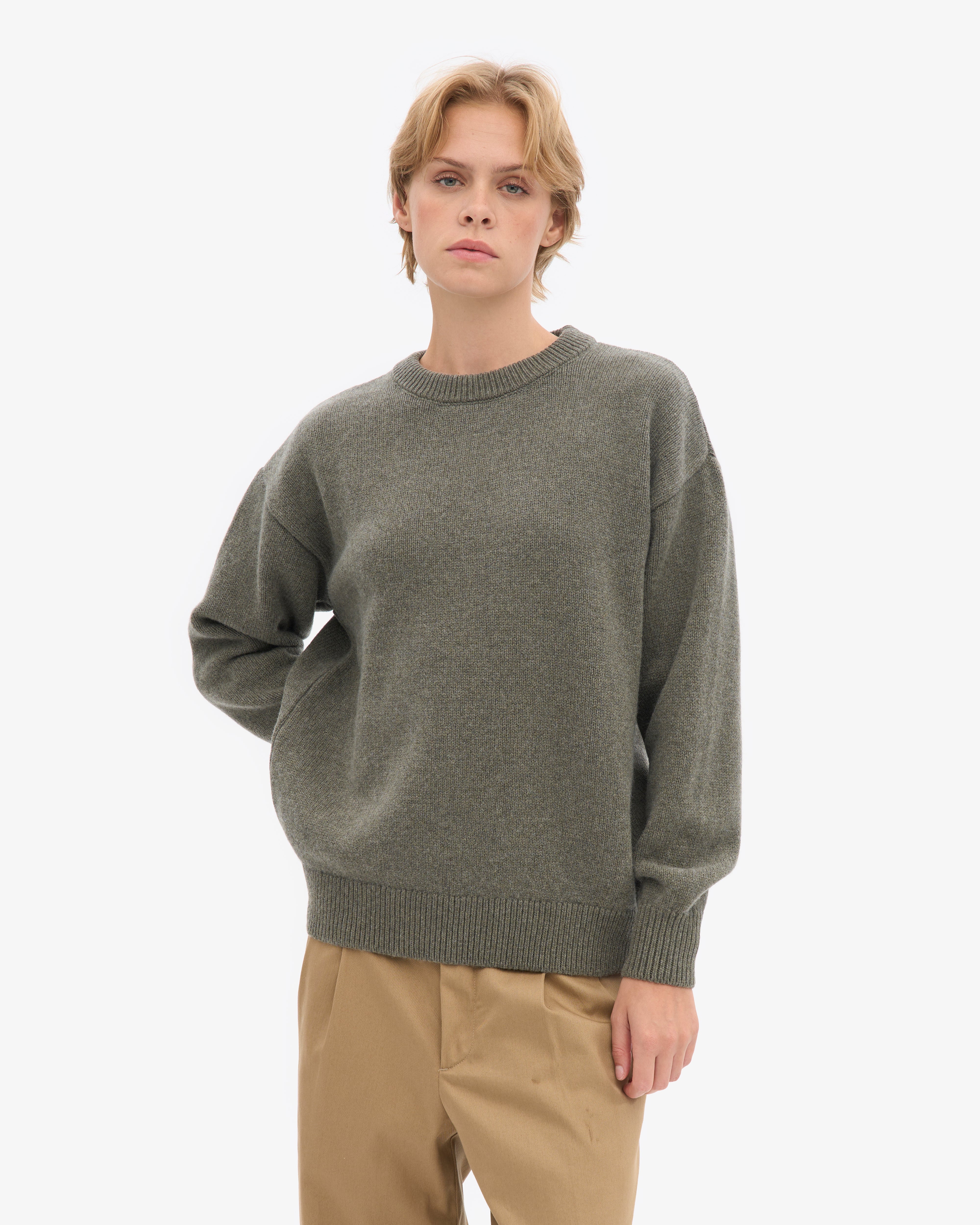 Oversized Merino Wool Crew - Dusty Olive