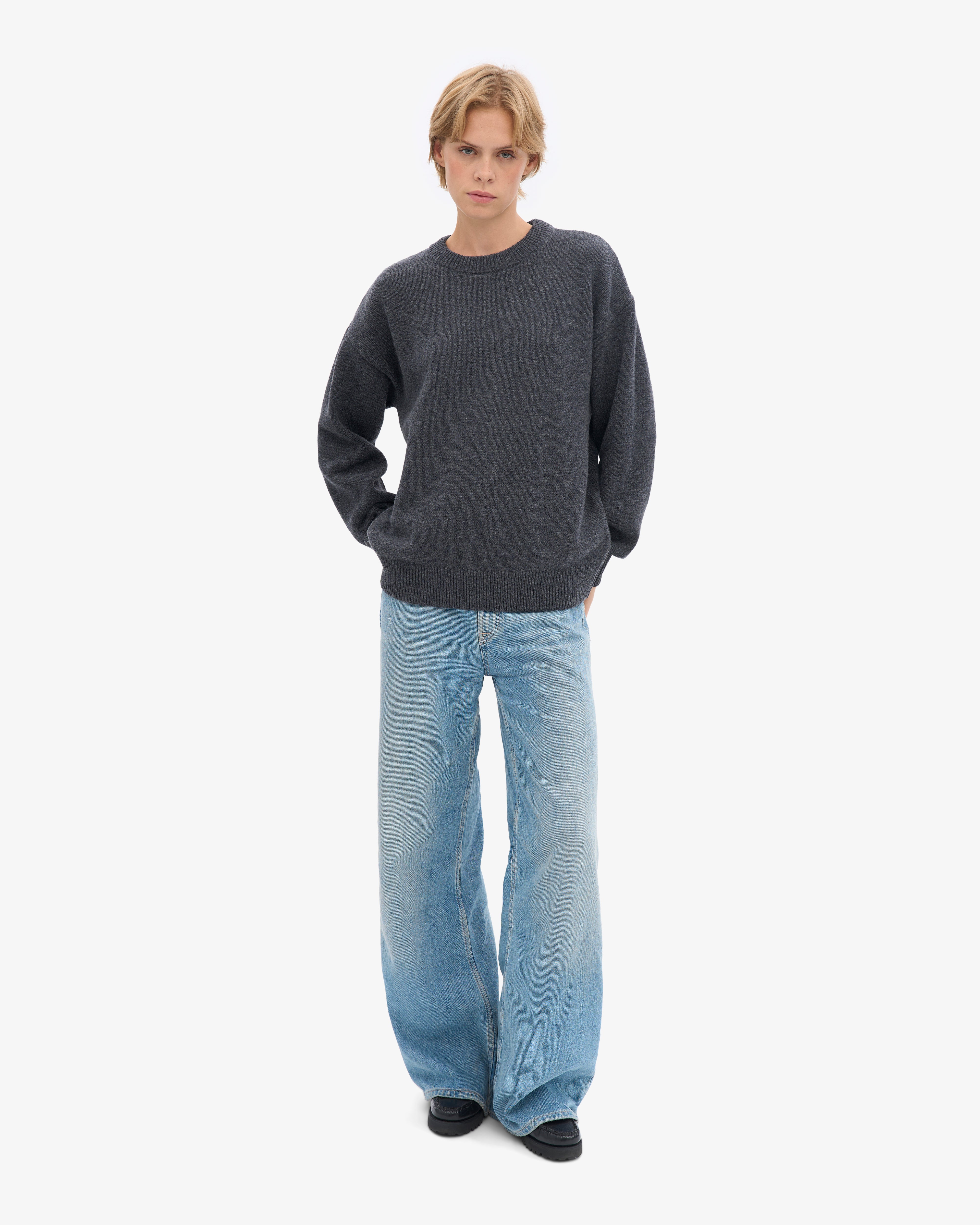 Oversized Merino Wool Crew - Lava Grey