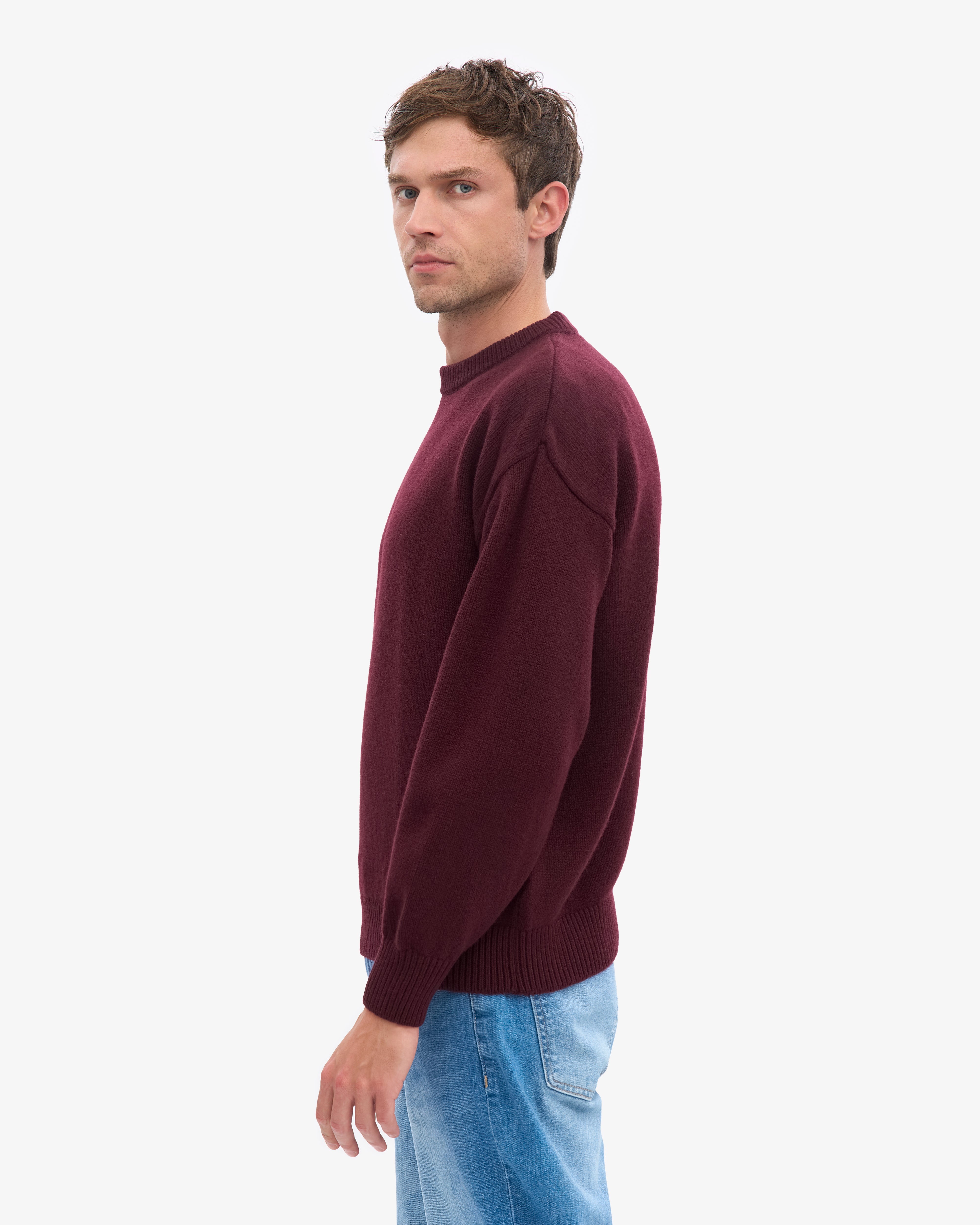 Oversized Merino Wool Crew - Oxblood Red