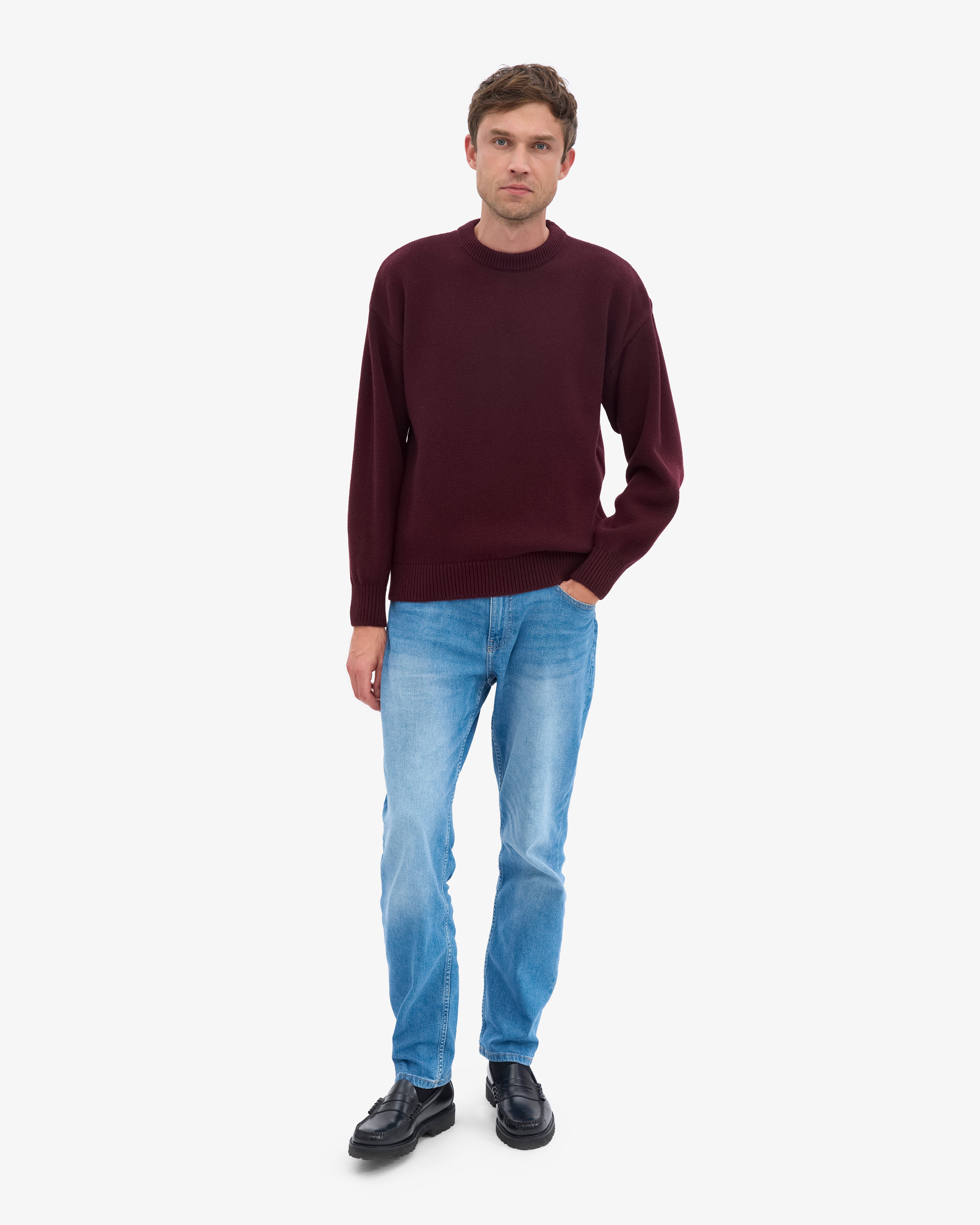 Oversized Merino Wool Crew - Oxblood Red