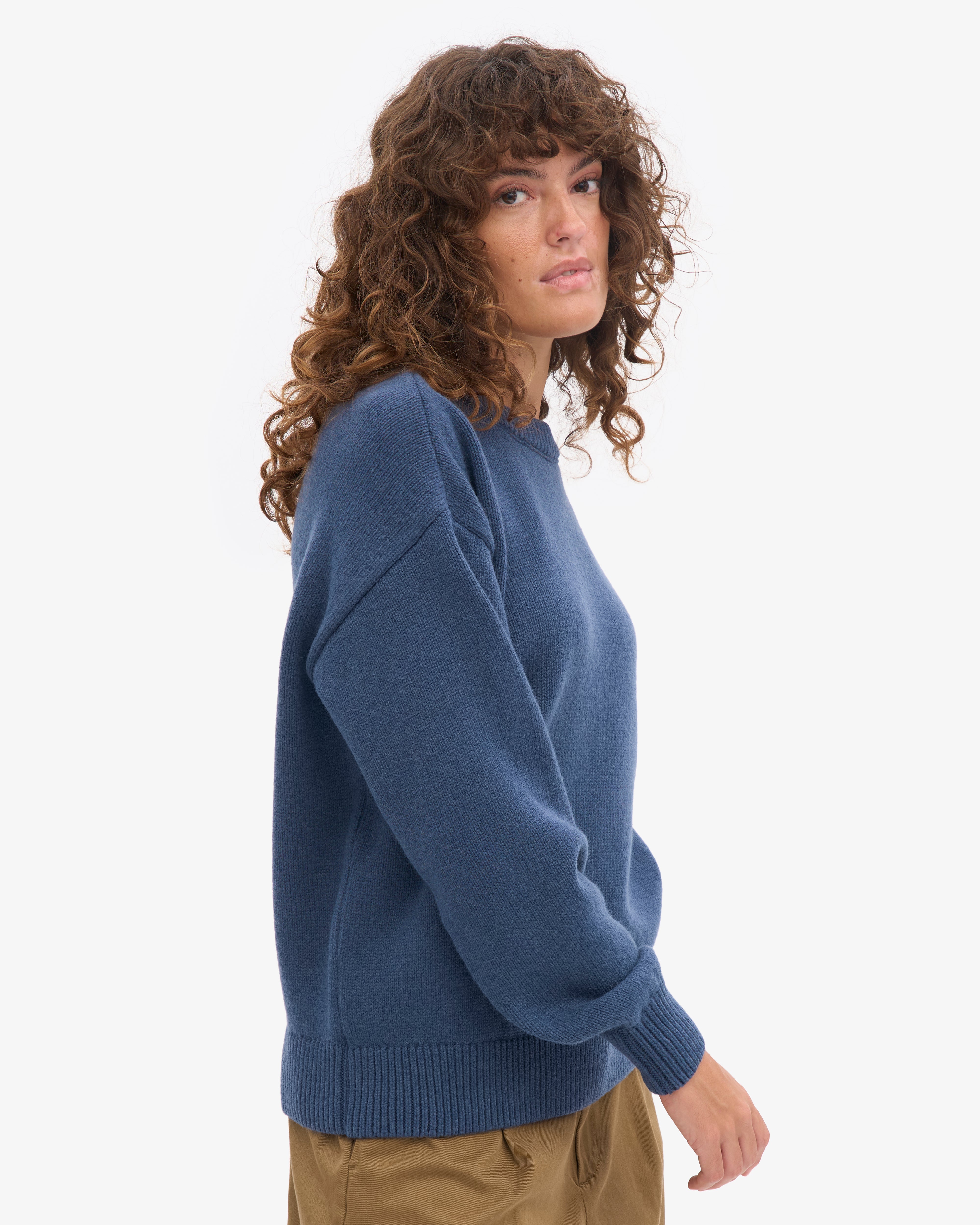 Oversized Merino Wool Crew - Petrol Blue