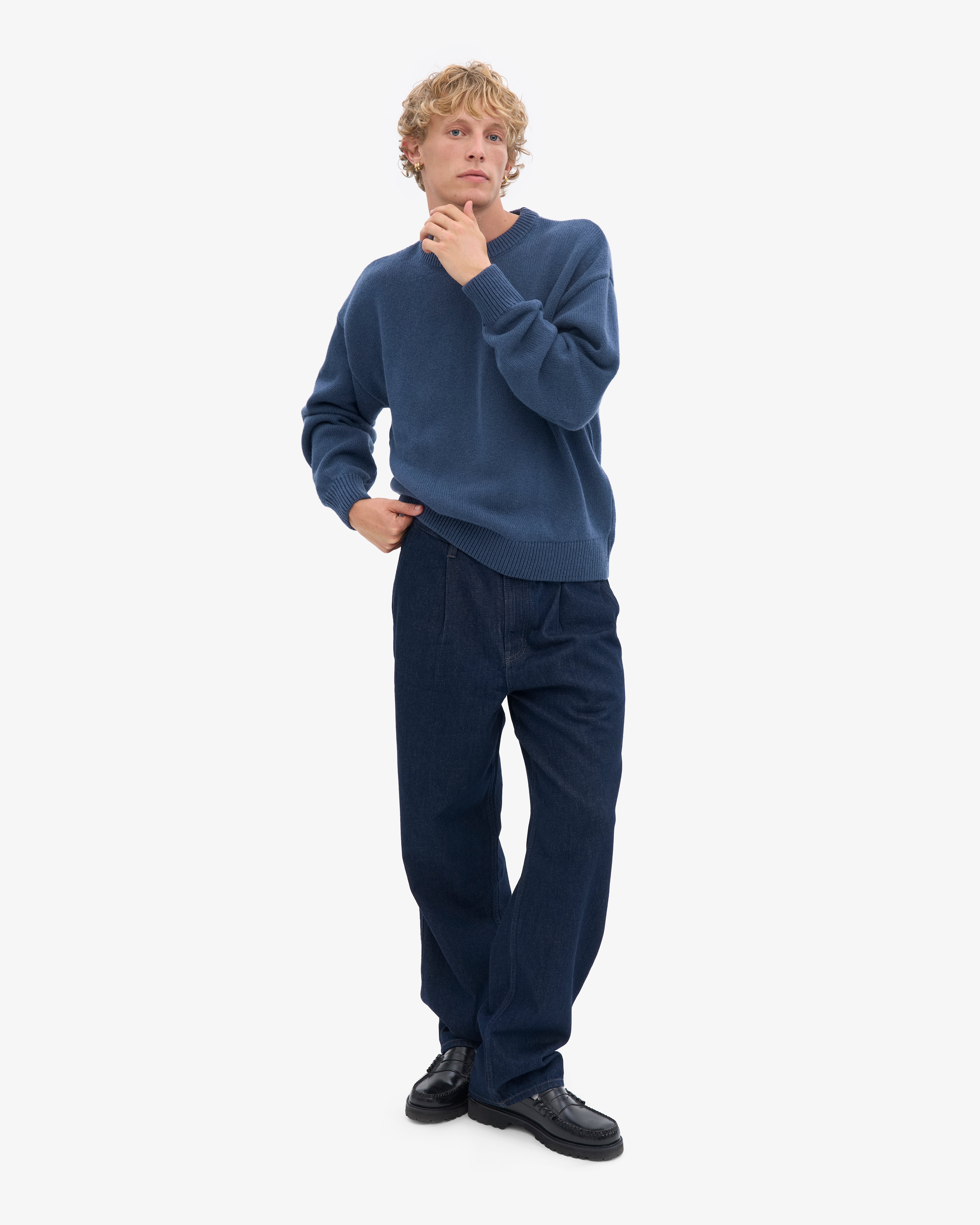 Oversized Merino Wool Crew - Petrol Blue