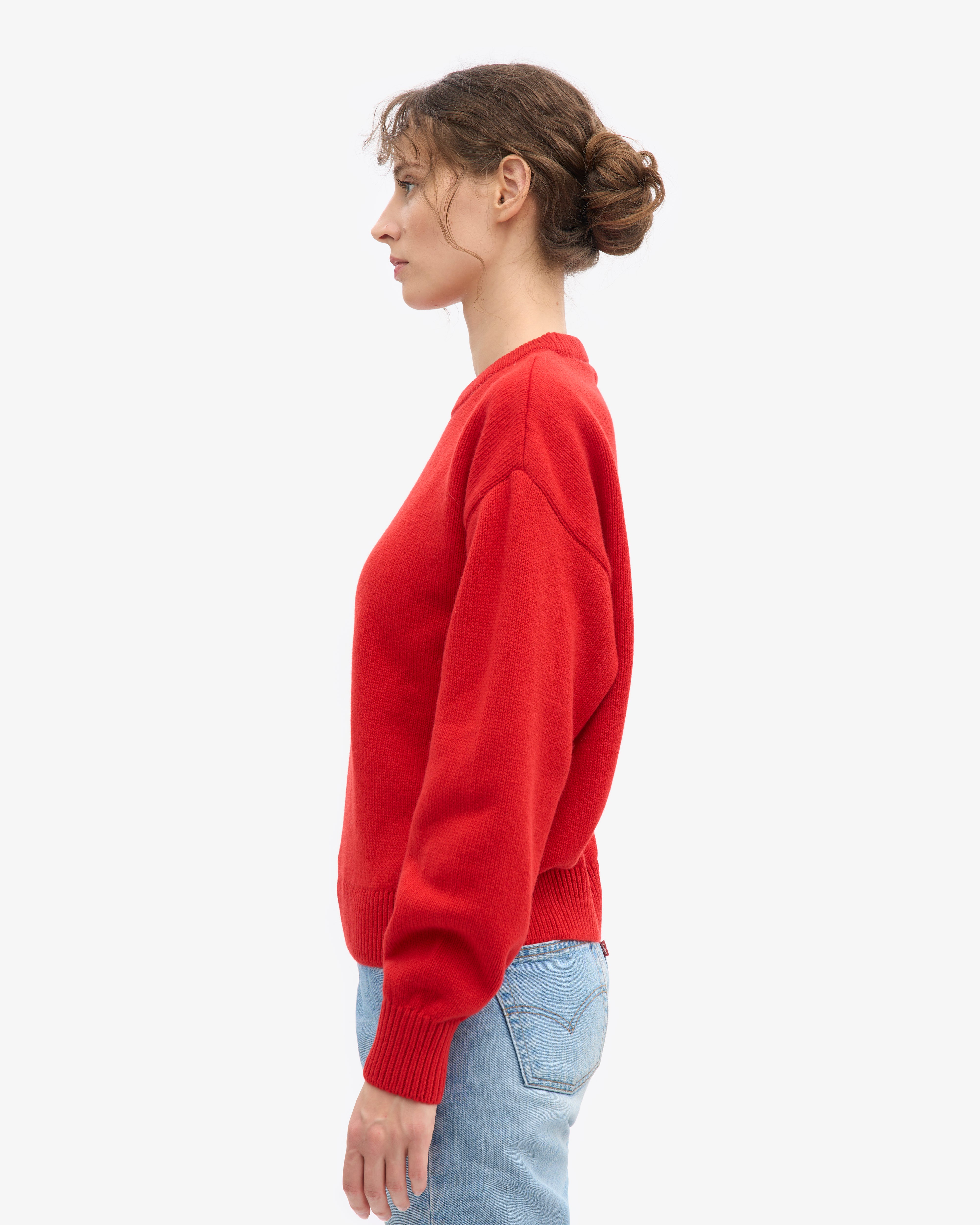 Oversized Merino Wool Crew - Red Tangerine