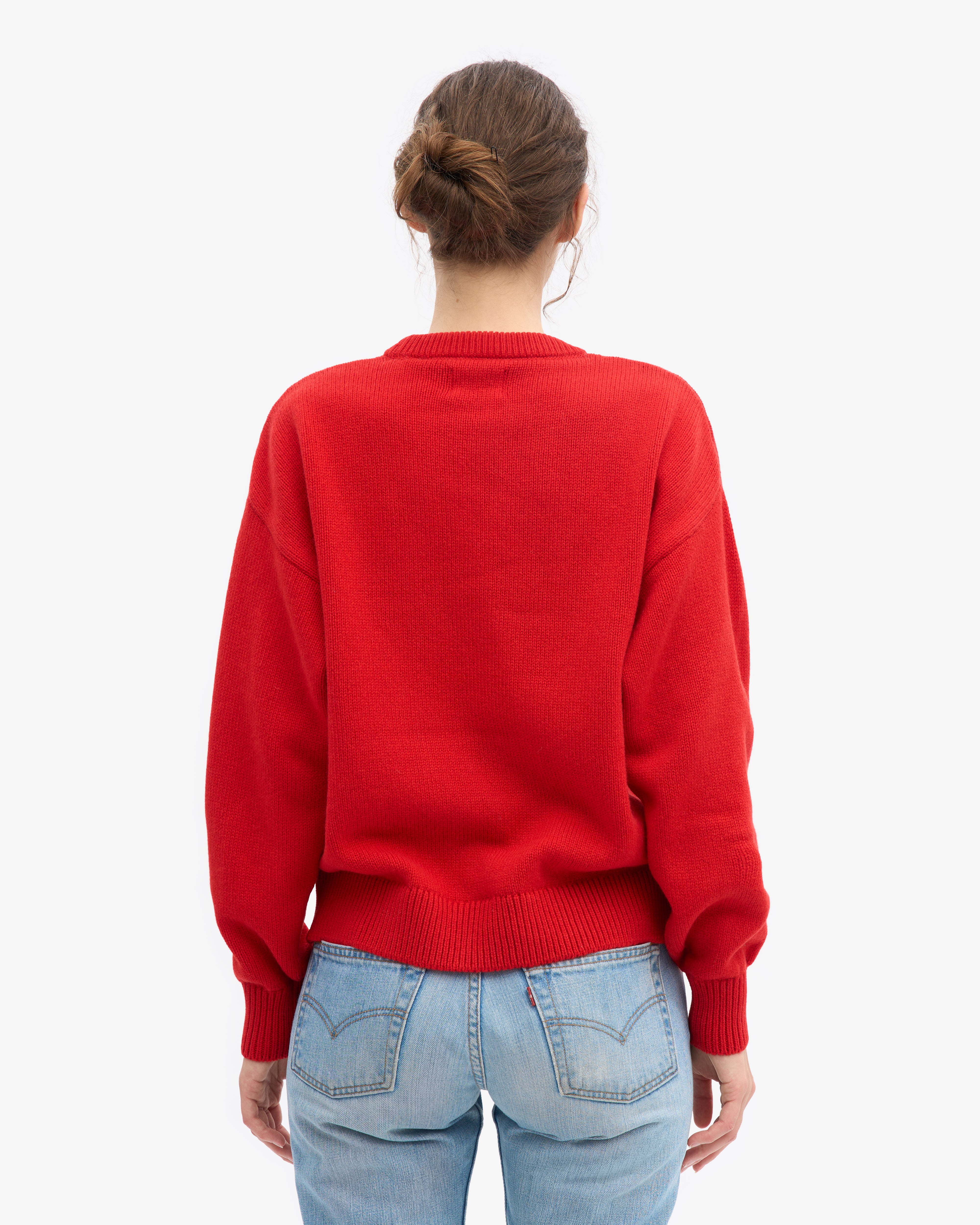 Oversized Merino Wool Crew - Red Tangerine