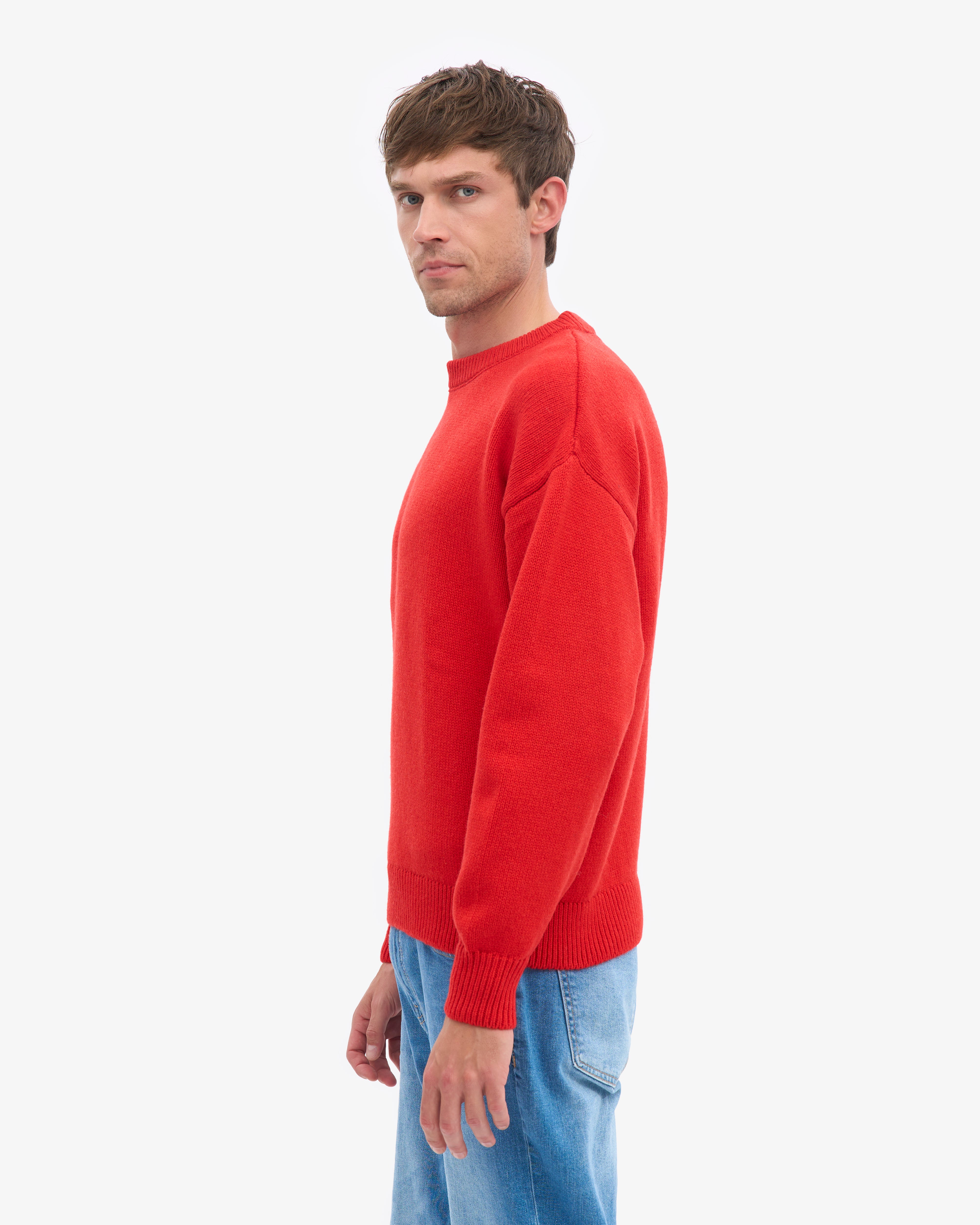 Oversized Merino Wool Crew - Red Tangerine