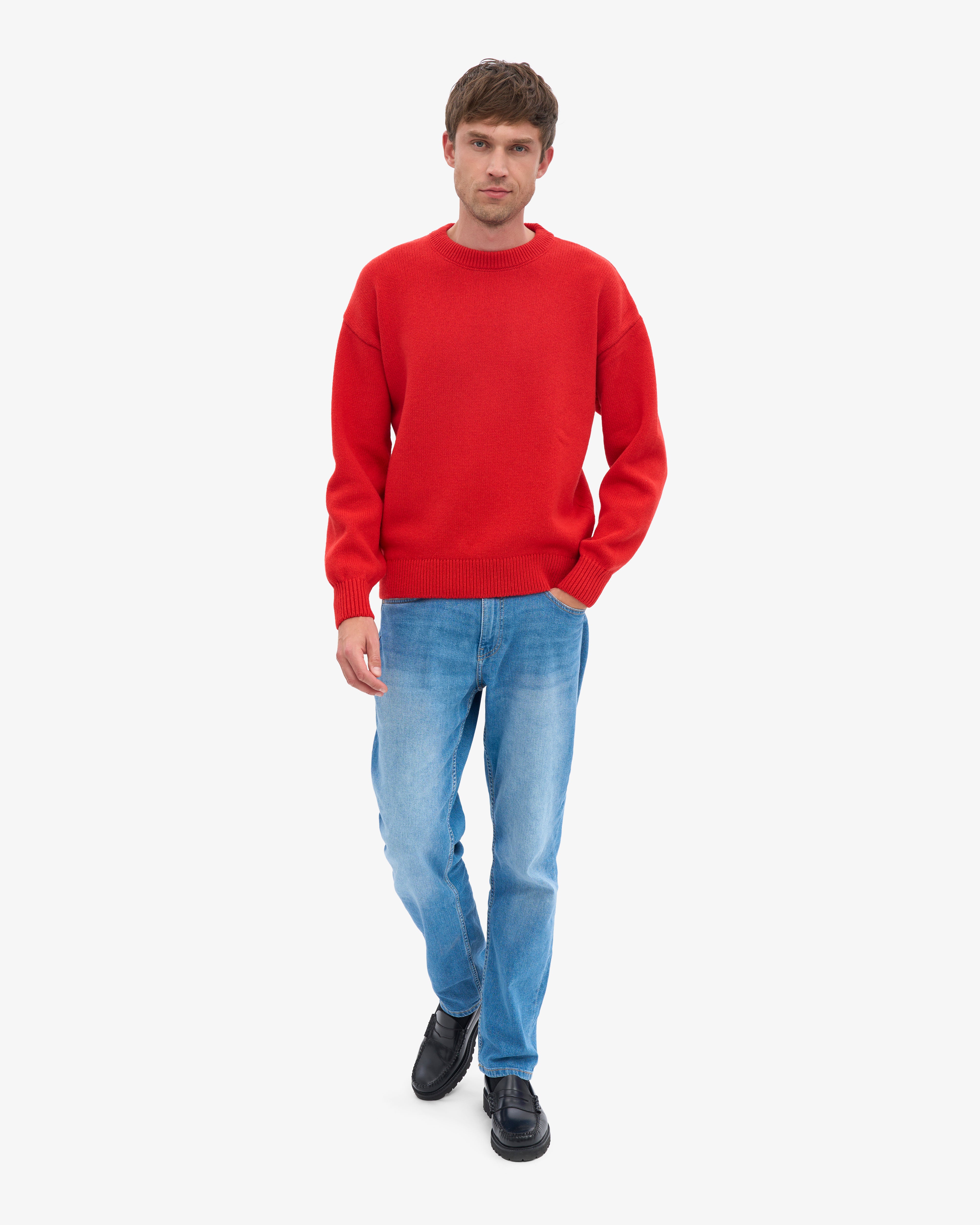 Oversized Merino Wool Crew - Red Tangerine