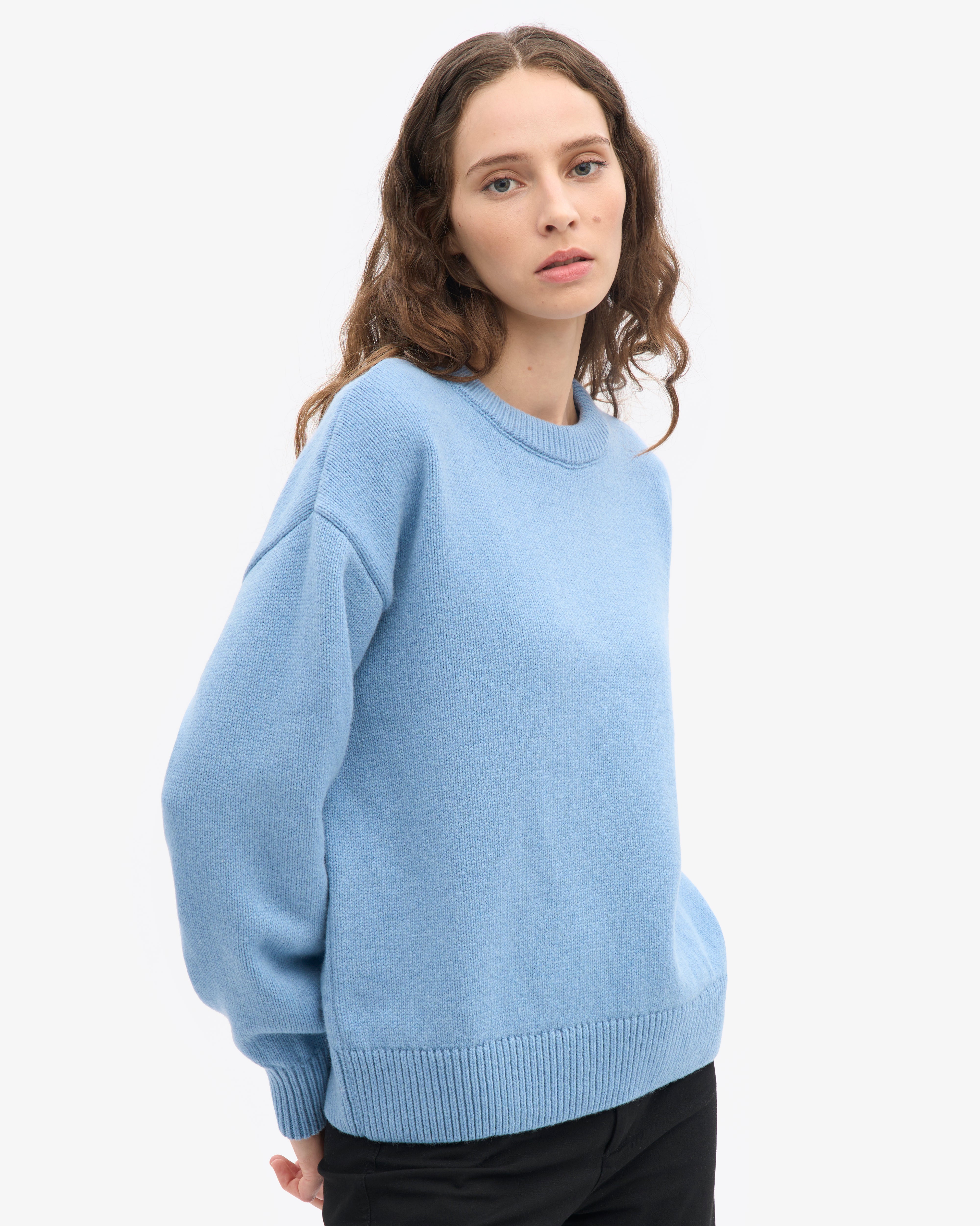Oversized Merino Wool Crew - Seaside Blue