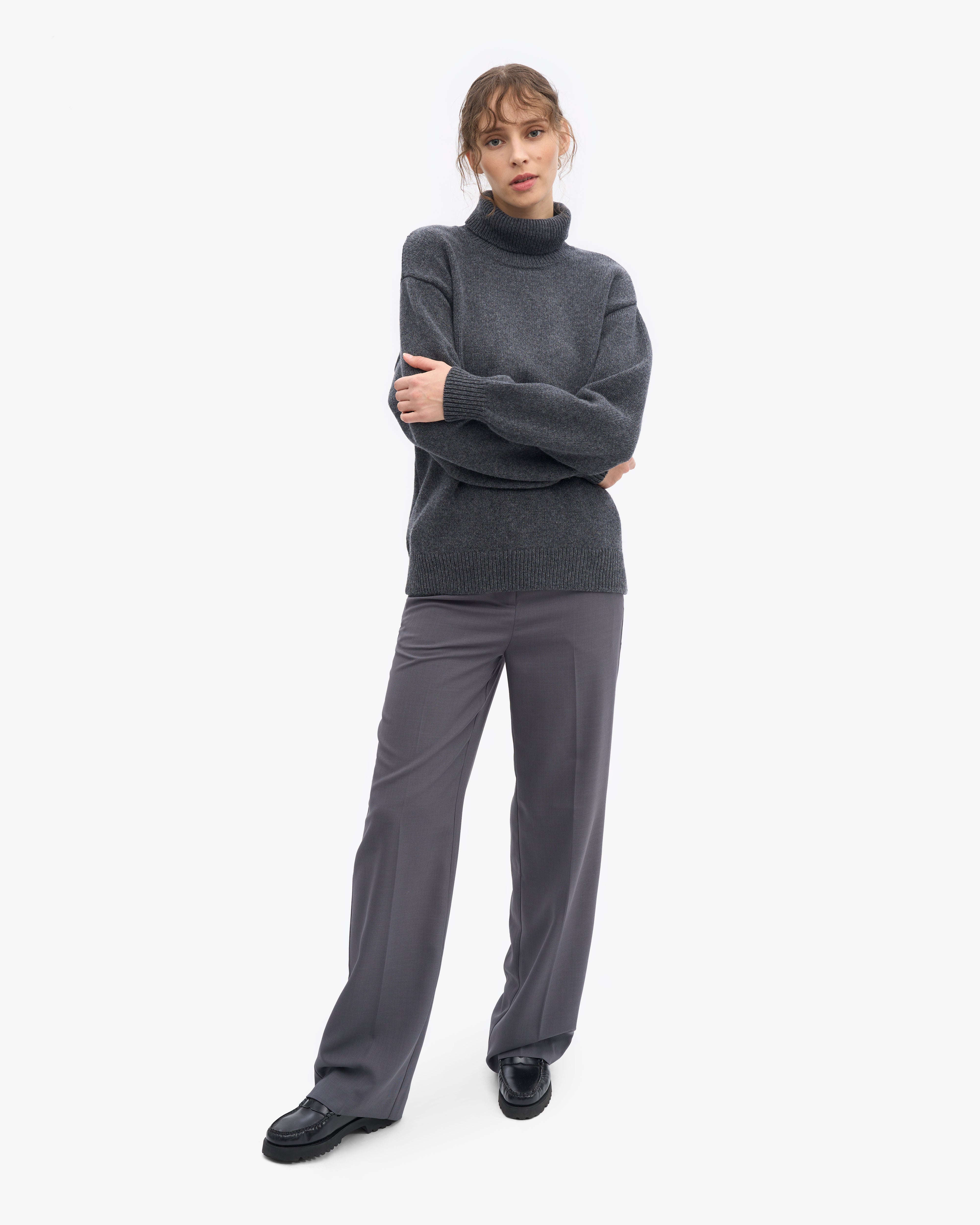 Merino Wool Turtleneck - Lava Grey