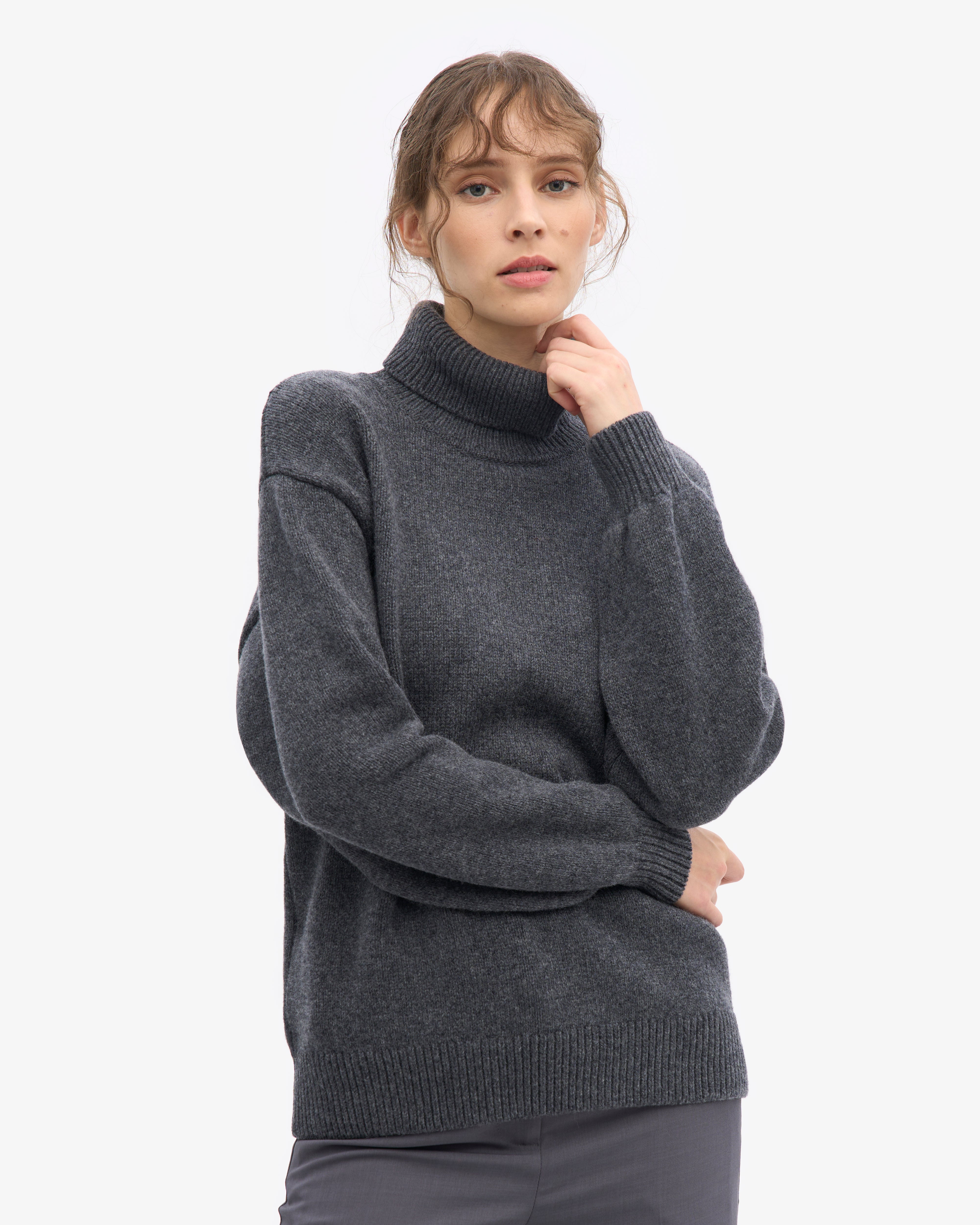 Merino Wool Turtleneck - Lava Grey