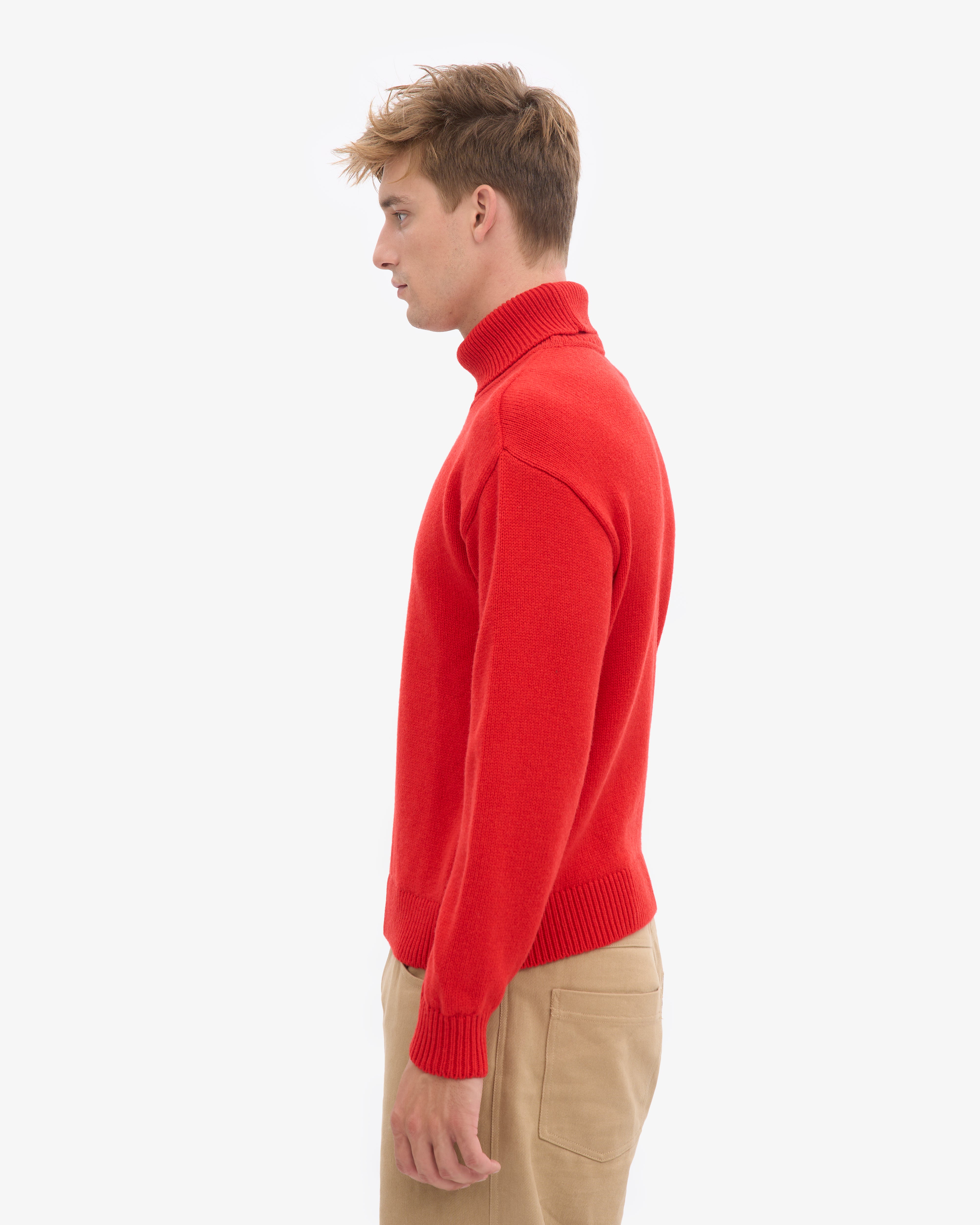 Merino Wool Turtleneck - Red Tangerine