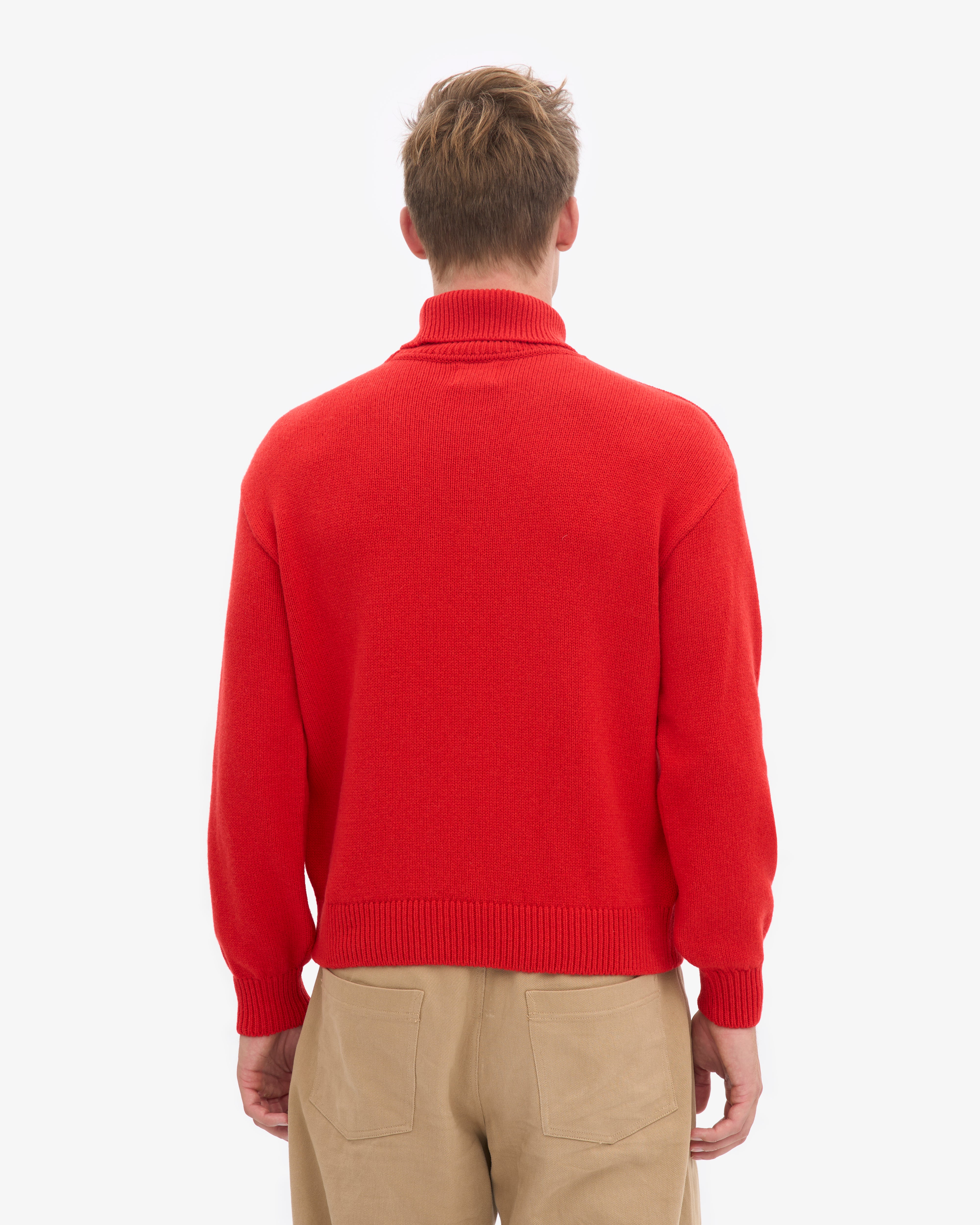 Merino Wool Turtleneck - Red Tangerine