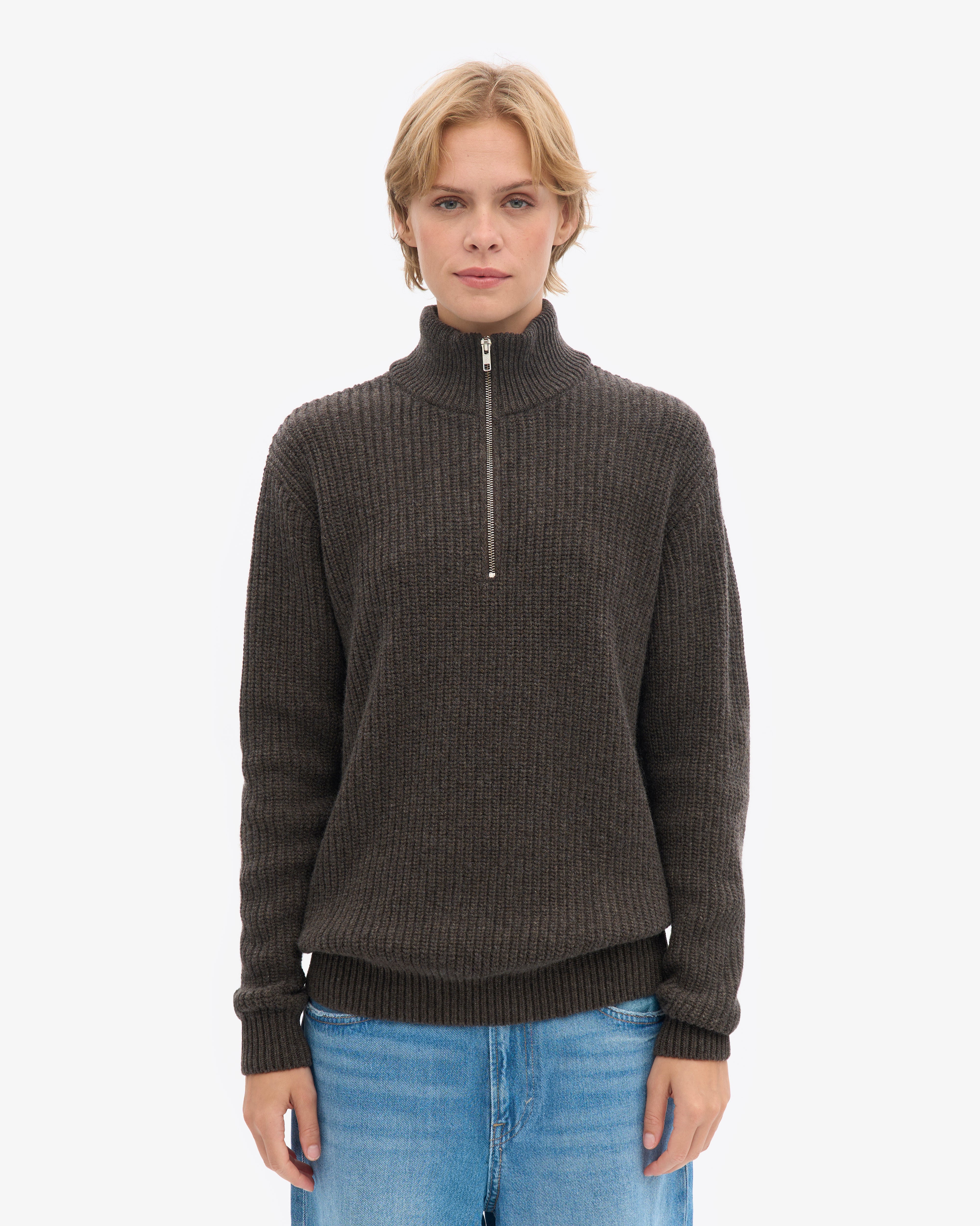 Merino Quarter Zip - Coffee Brown