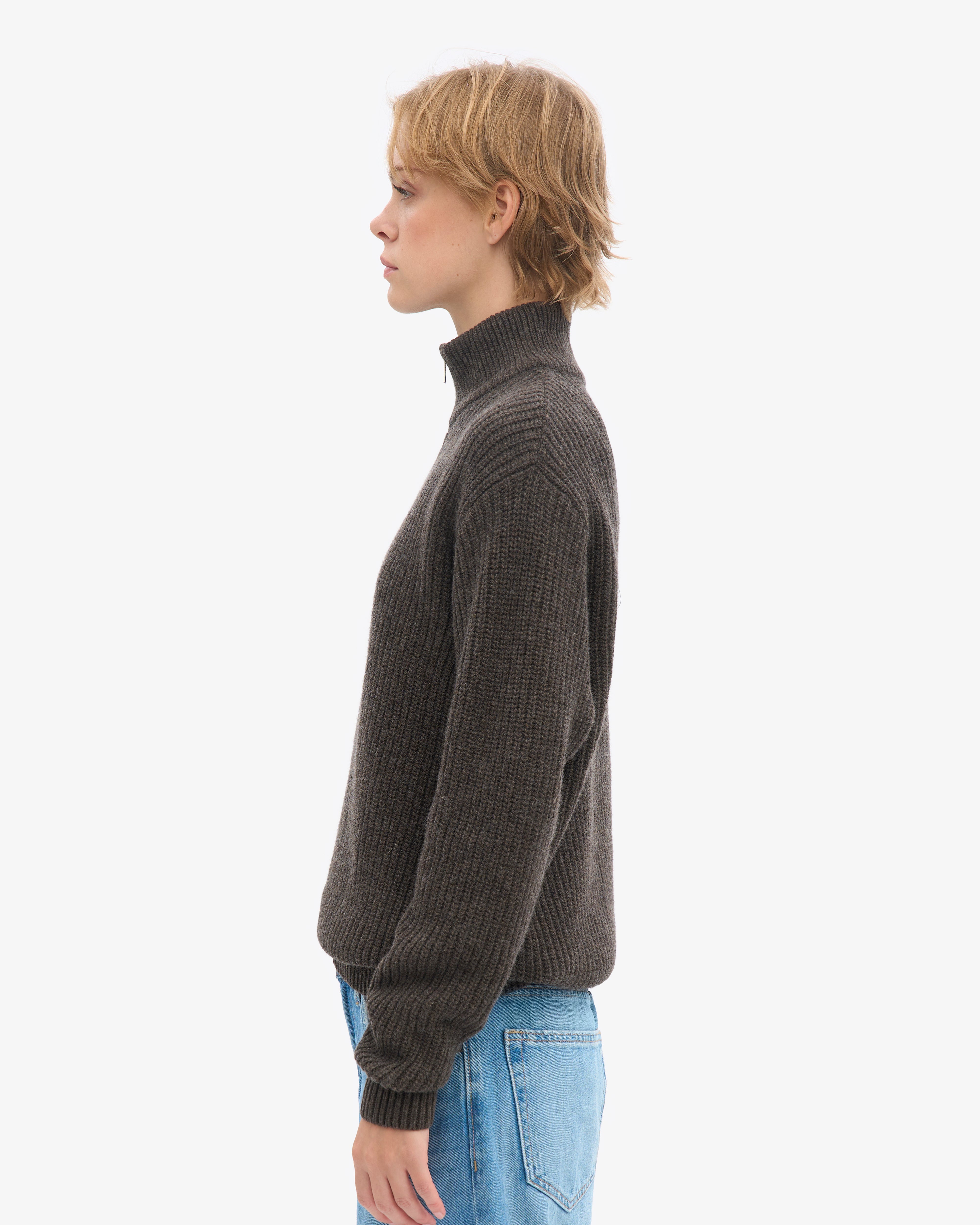 Merino Quarter Zip - Coffee Brown