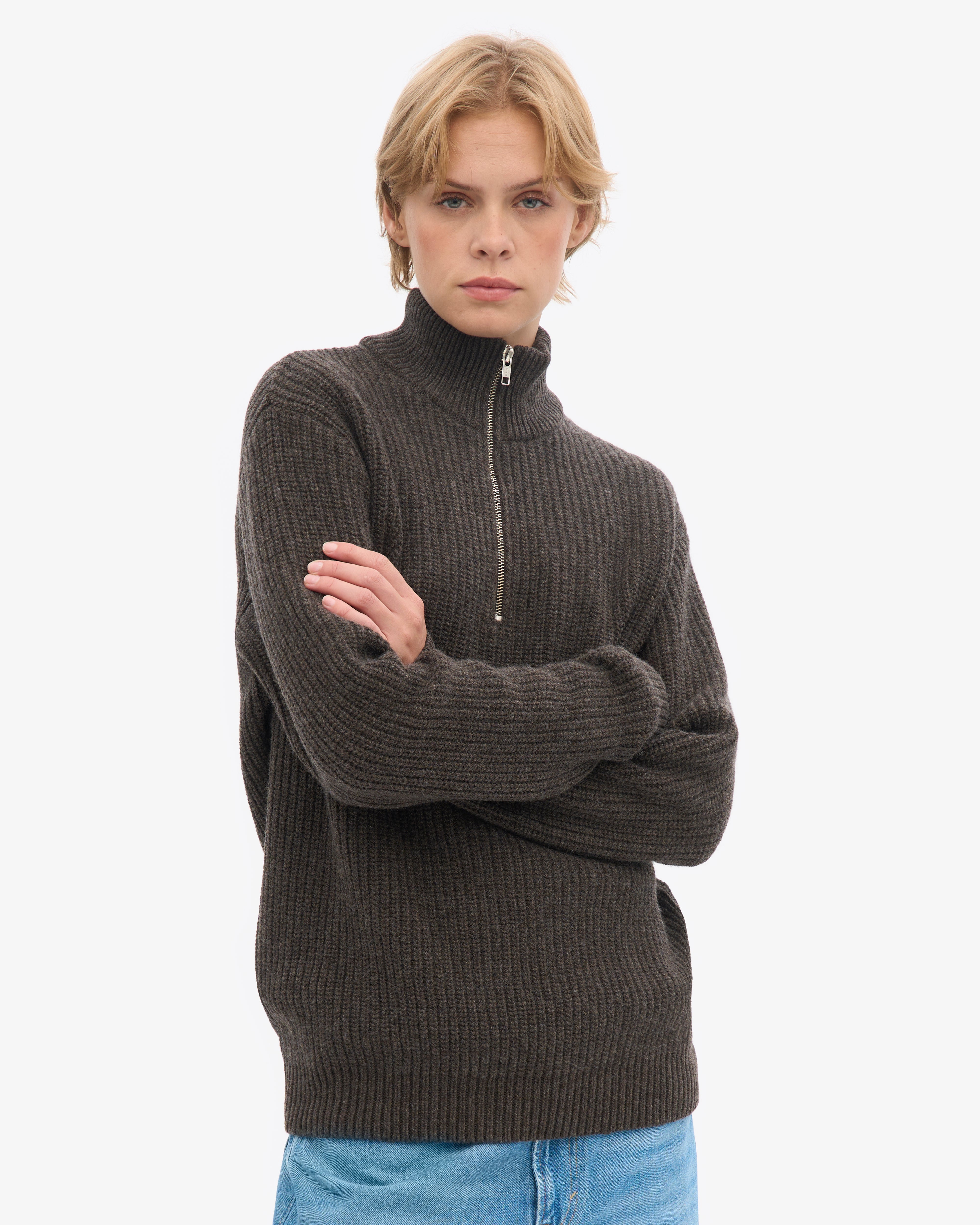 Merino Quarter Zip - Coffee Brown