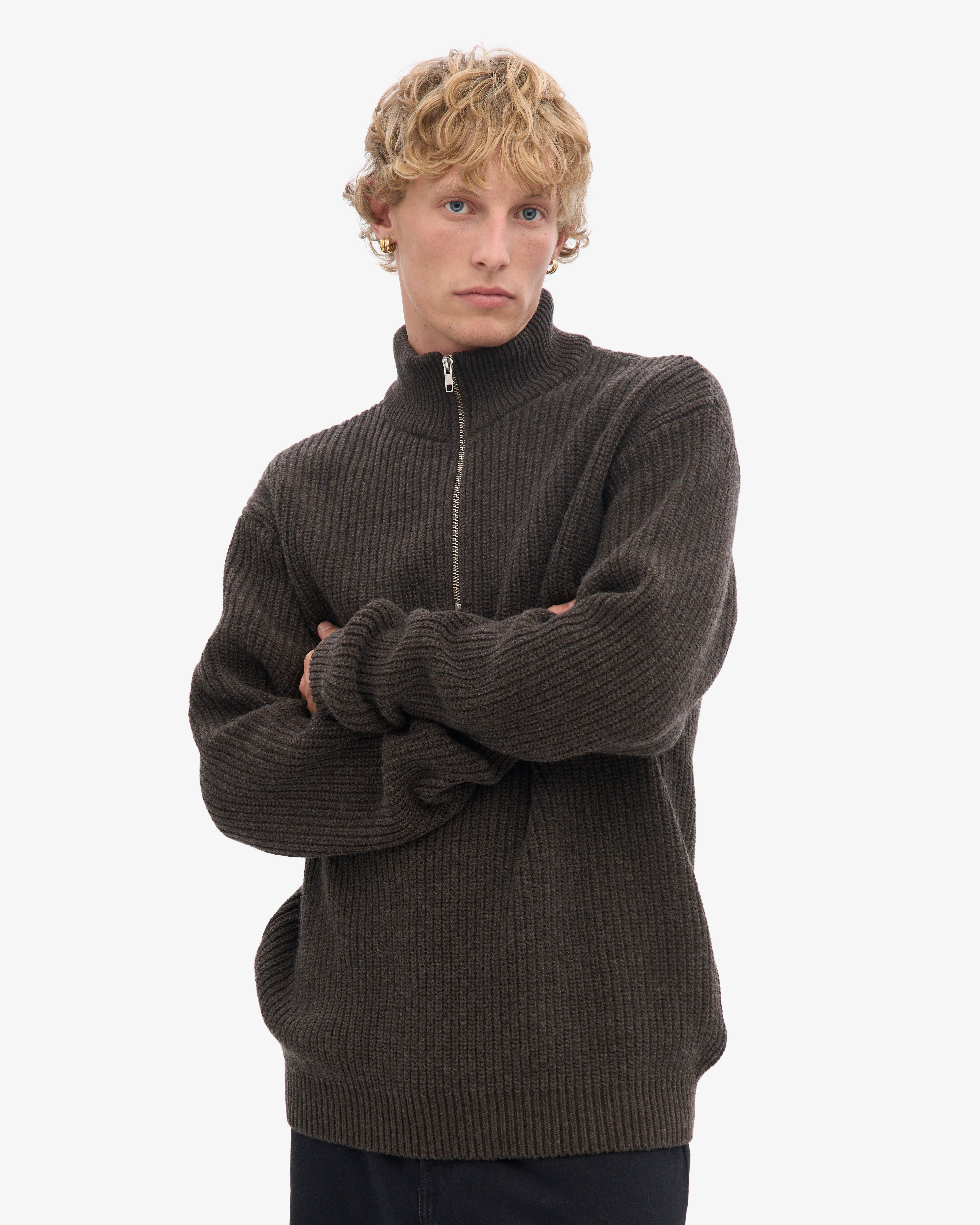 Merino Quarter Zip - Coffee Brown