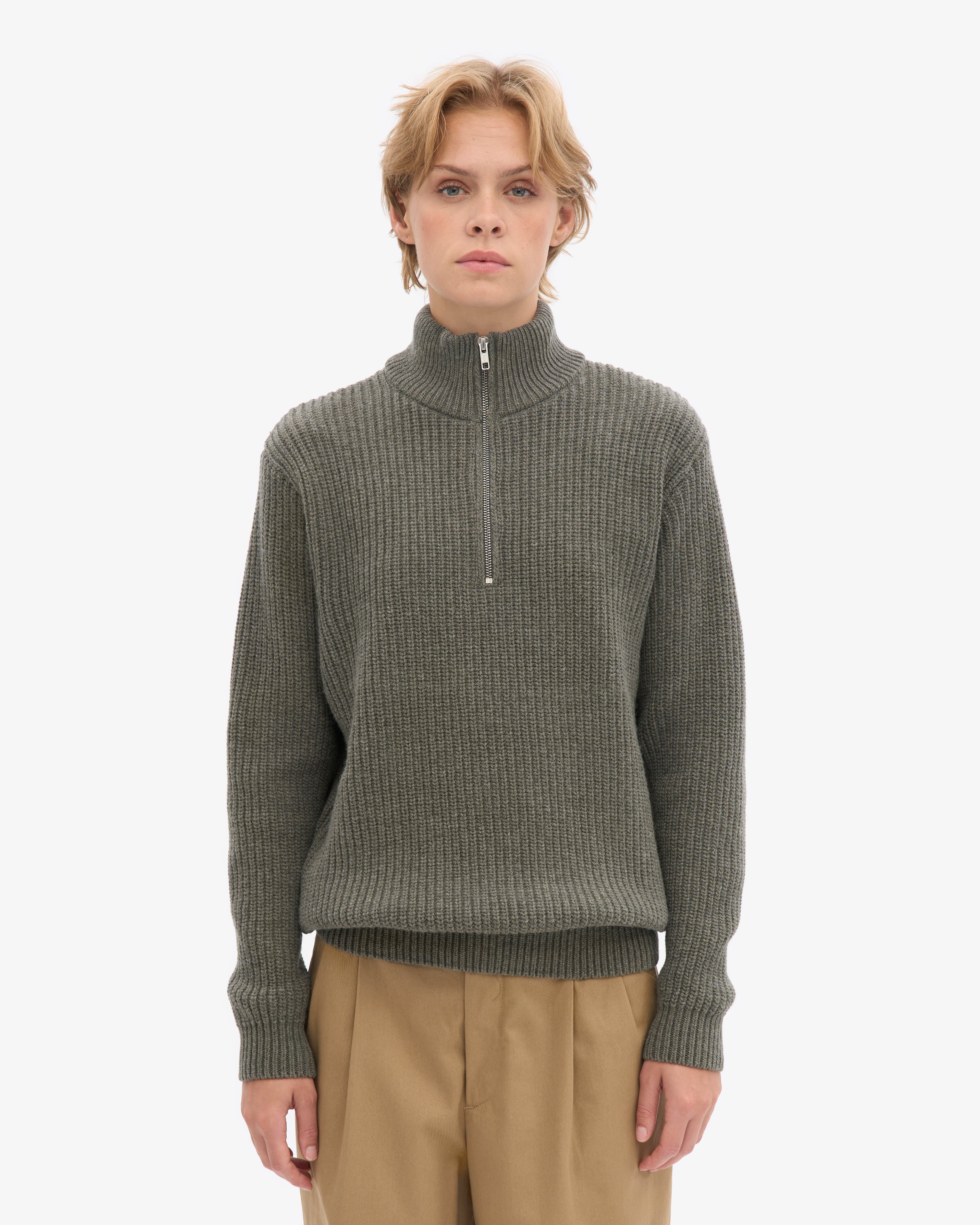 Merino Quarter Zip - Dusty Olive