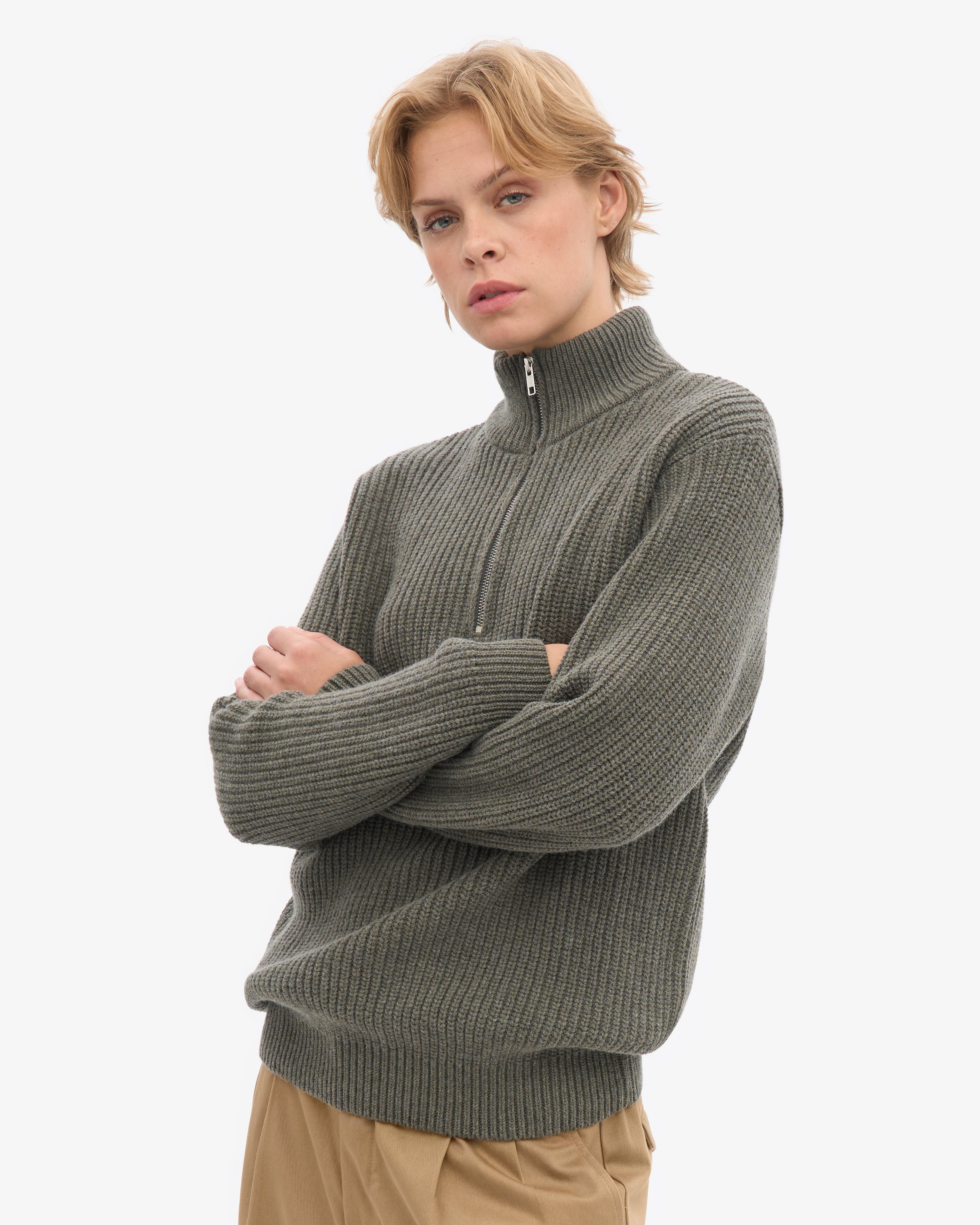 Merino Quarter Zip - Dusty Olive